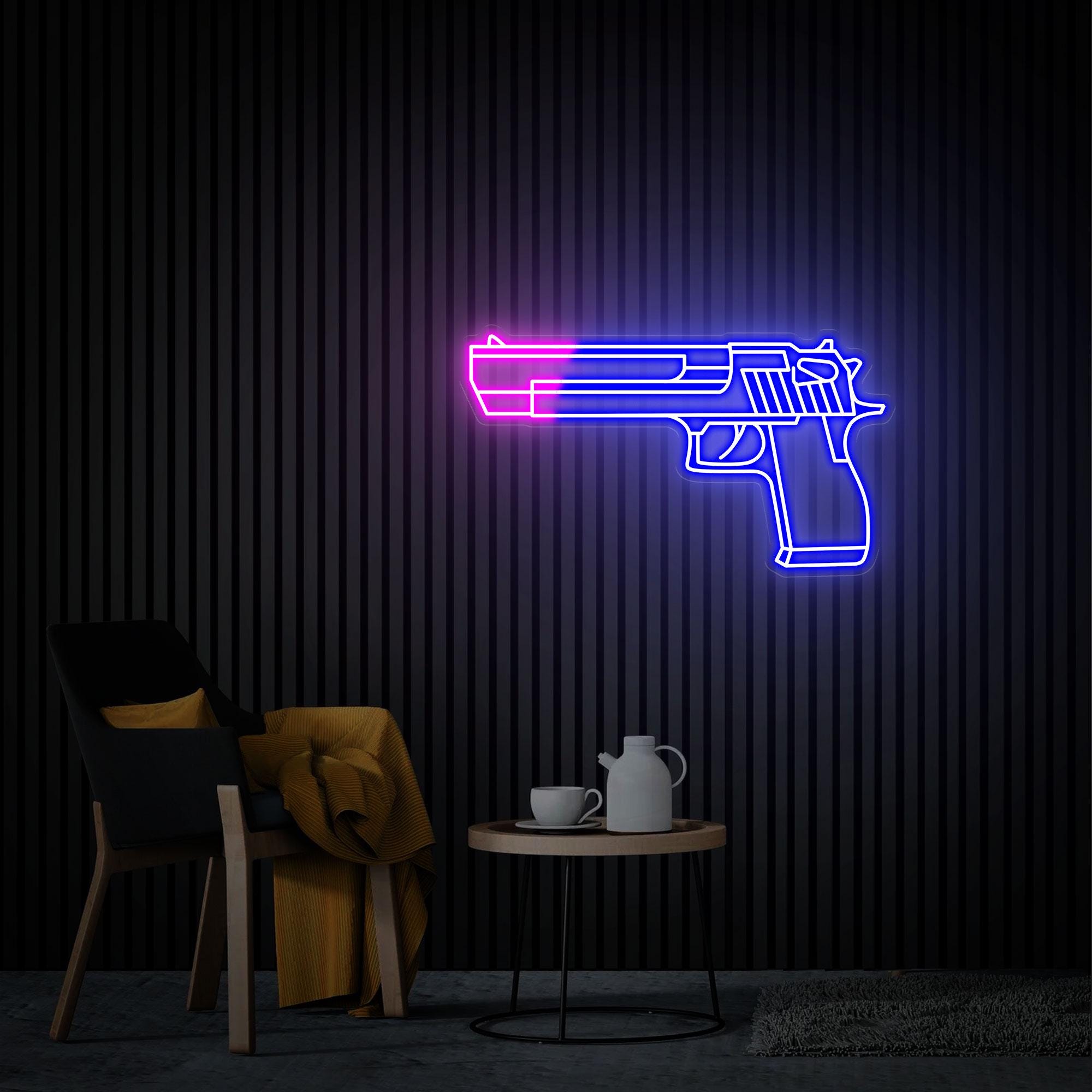 Gun Neon Sign, Pistol Led Neon Light for Game Room Wall Decor, Custom Weapon Light Sign, Neon Wall Art, Home Decor Gift For Boyfriend