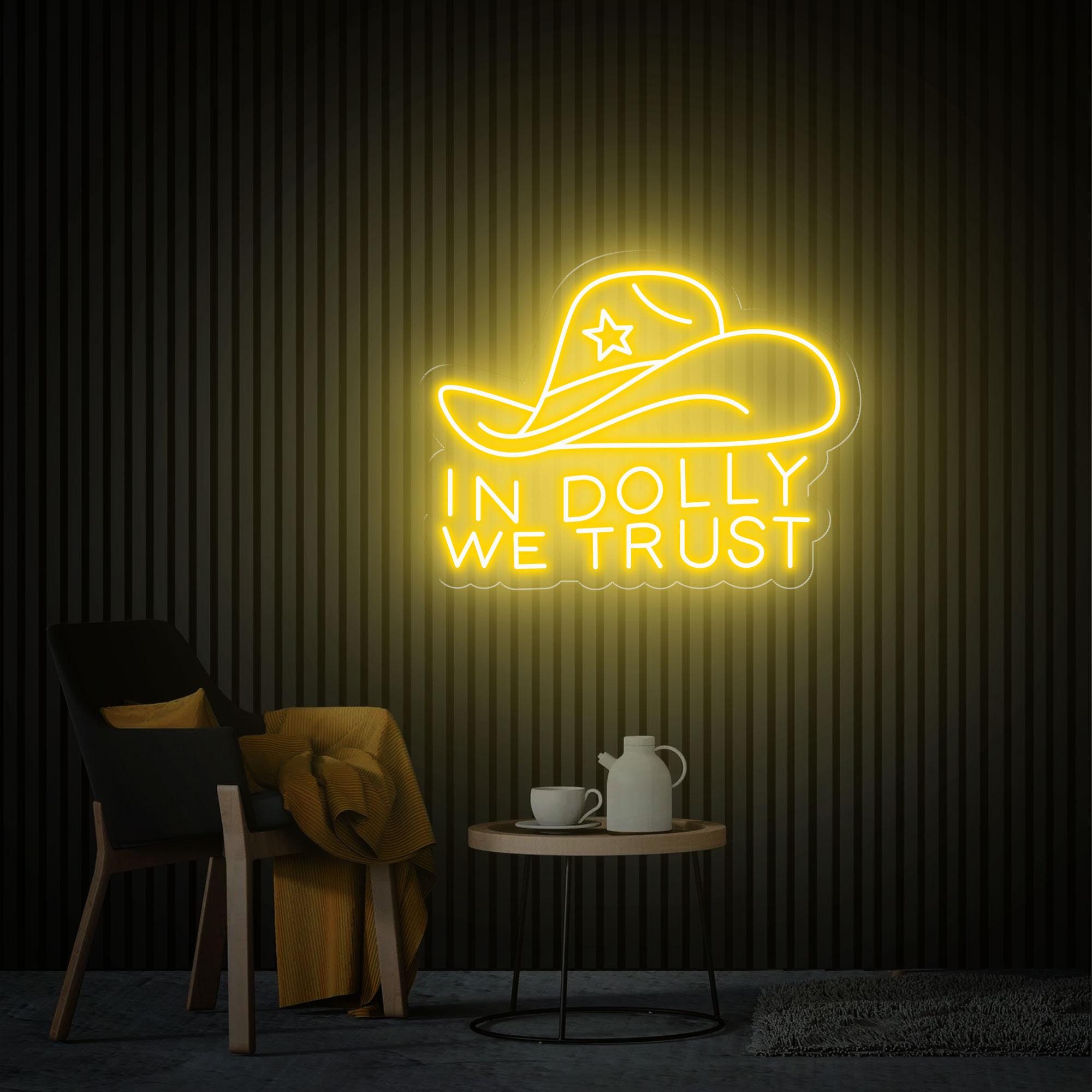 In Dolly We Trust Neon Sign, Cowboy Hat Led Sign, Custom Western Decor Sign, Cowboy Themed Party Decor, Personalized Gifts Bedroom Neon Sign
