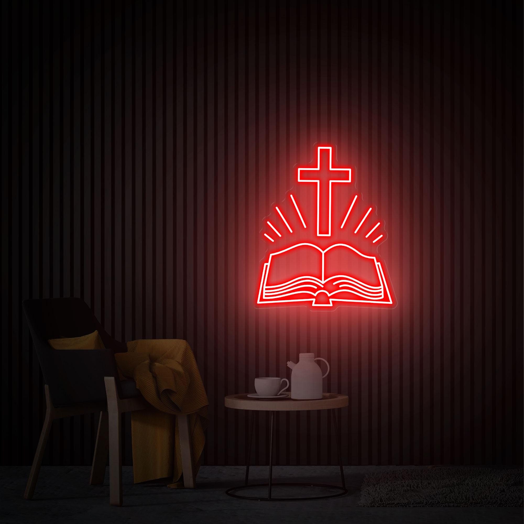 Open Bible Neon Sign, Home Decor Bible Сross Led Sign, Custom Neon Sign, Religious Faith Neon Sign, Bedroom Neon Light Personalized Gift