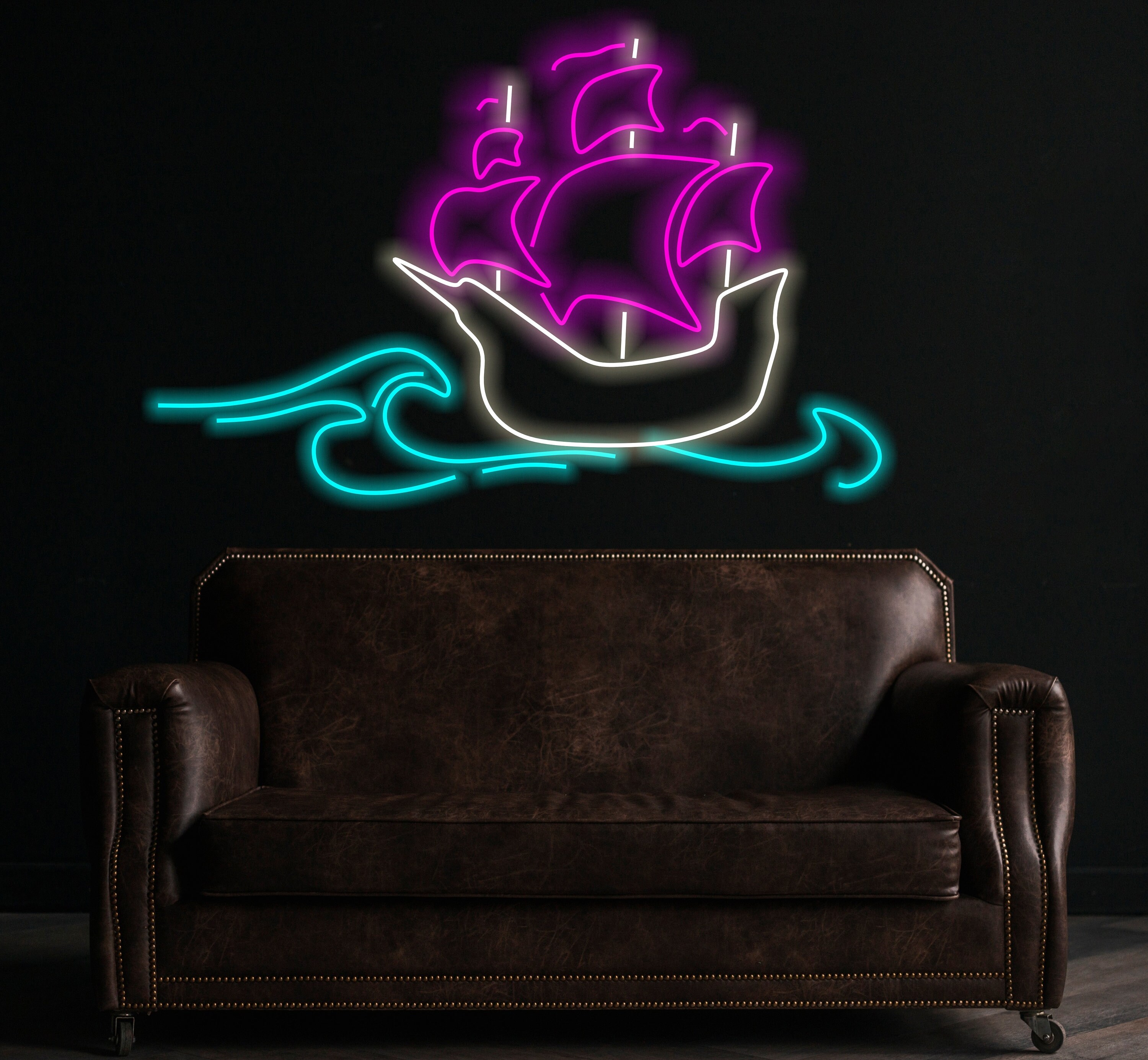 Ship Neon Sign, Boat Neon Sign, Neon Sign With Ship Design, Maritime Neon Sign, Sailboat Neon Sign, Ship Silhouette Neon Sign, Sea Wall Decor