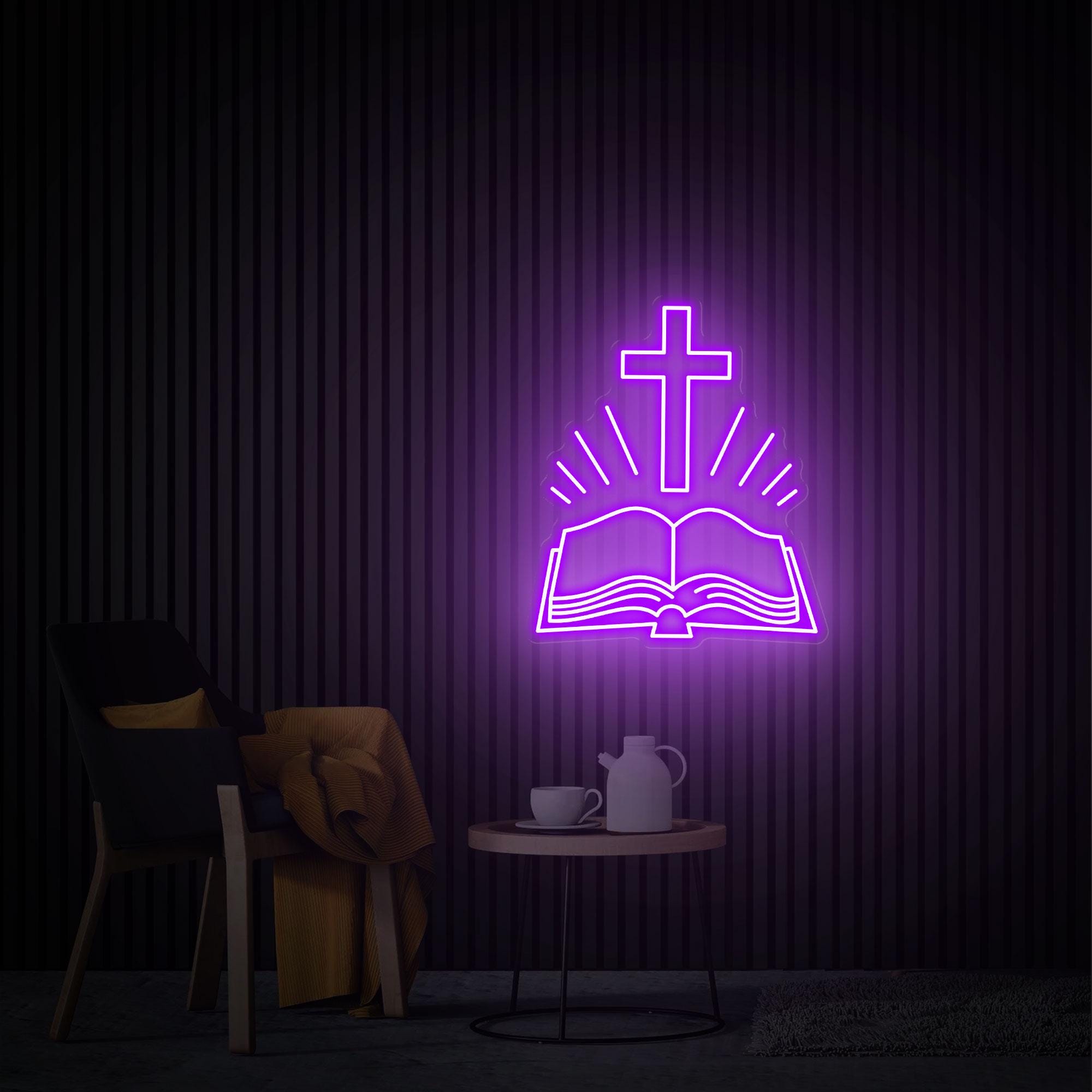 Open Bible Neon Sign, Home Decor Bible Сross Led Sign, Custom Neon Sign, Religious Faith Neon Sign, Bedroom Neon Light Personalized Gift