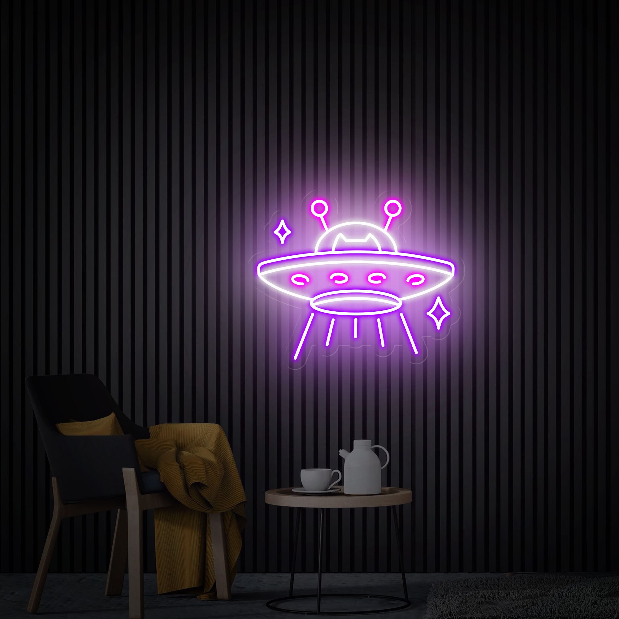 UFO Neon Sign, UFO Cat Led Sign, Neon Led Wall Art, Game Room Neon Sign, Custom Neon Signs, Flying Saucer Bedroom Decor, Gift for Kids