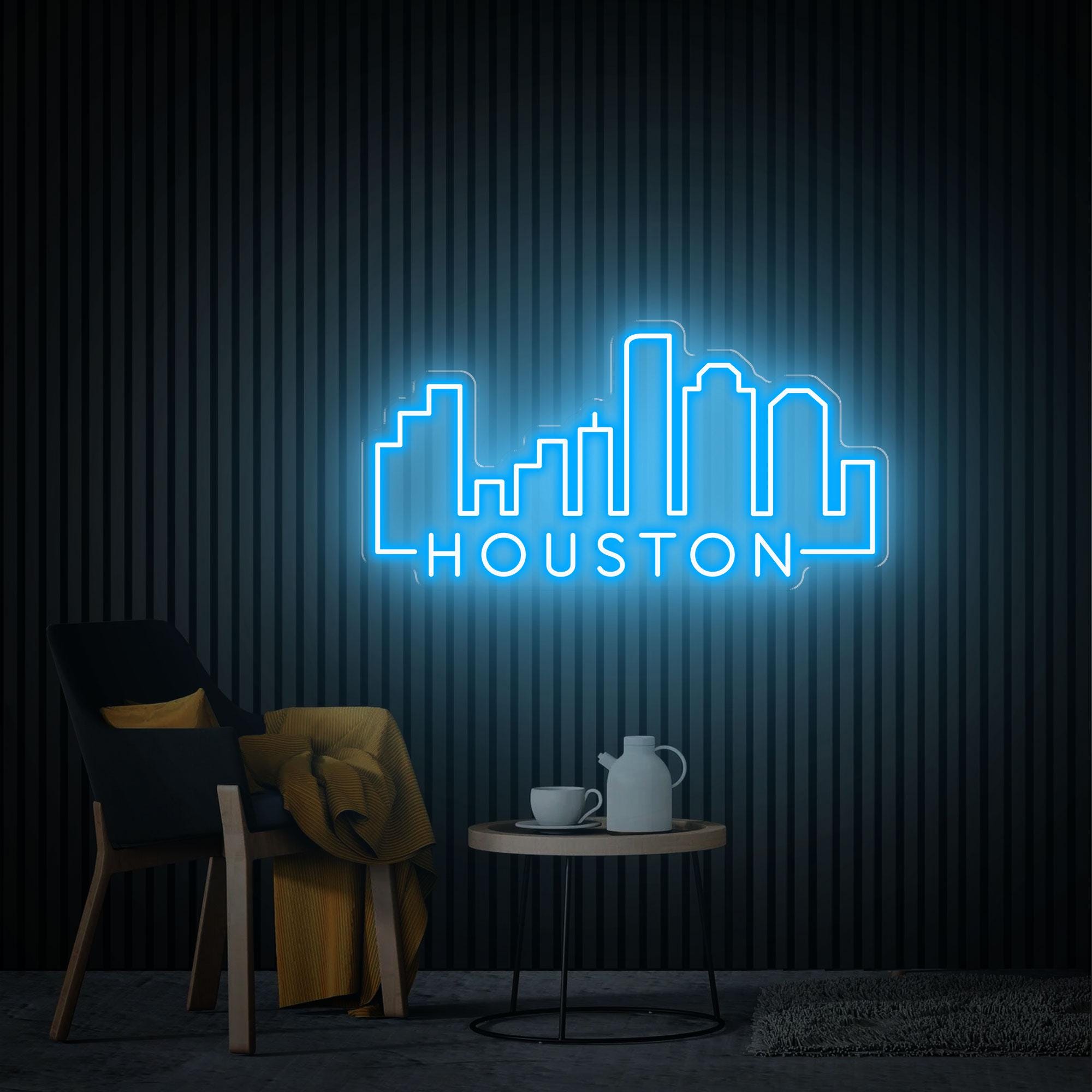 Houston Neon Sign, City Skyline Wall Decor, Texas Wall Art, Houston Skyline Wall Hanging, Custom Neon Sign, Home Bedroom and Office Decor