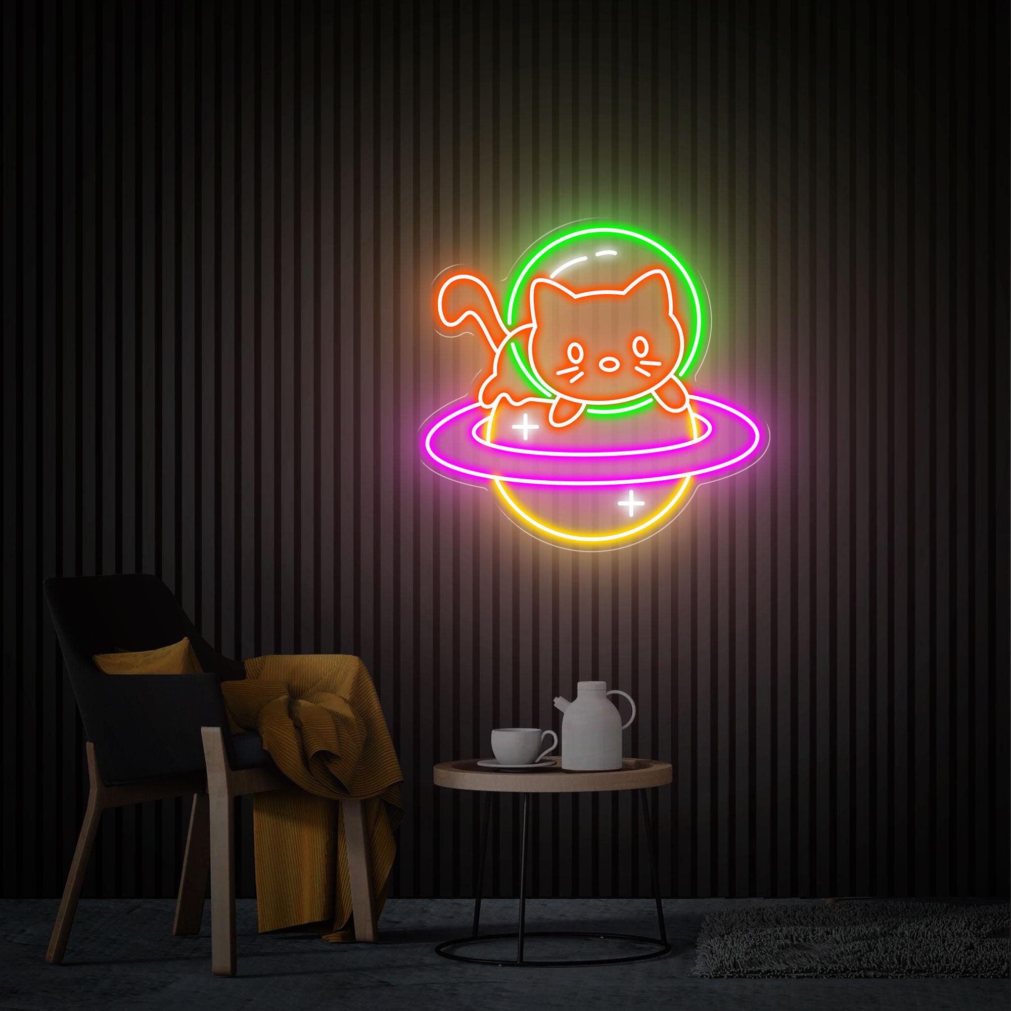 Astronaut Cat Neon Sign, Cute Kitty Led Light Sign, Custom Anime Neon Sign, Astronaut Cat Neon Wall Art, Bedroom Neon Sign Personalized Gift