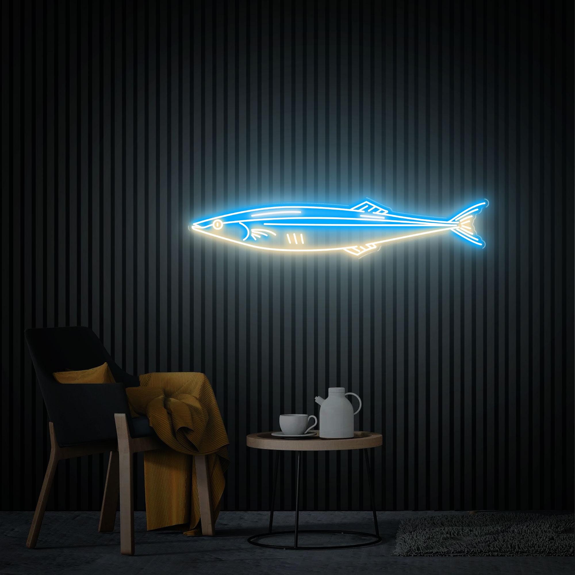 Fish Neon Sign Saury Decor Led Sea Art Light Sign Custom Fish Neon Sign Kitchen Decor Seafood Restaurant Wall Decor Home Dinning Room Decor