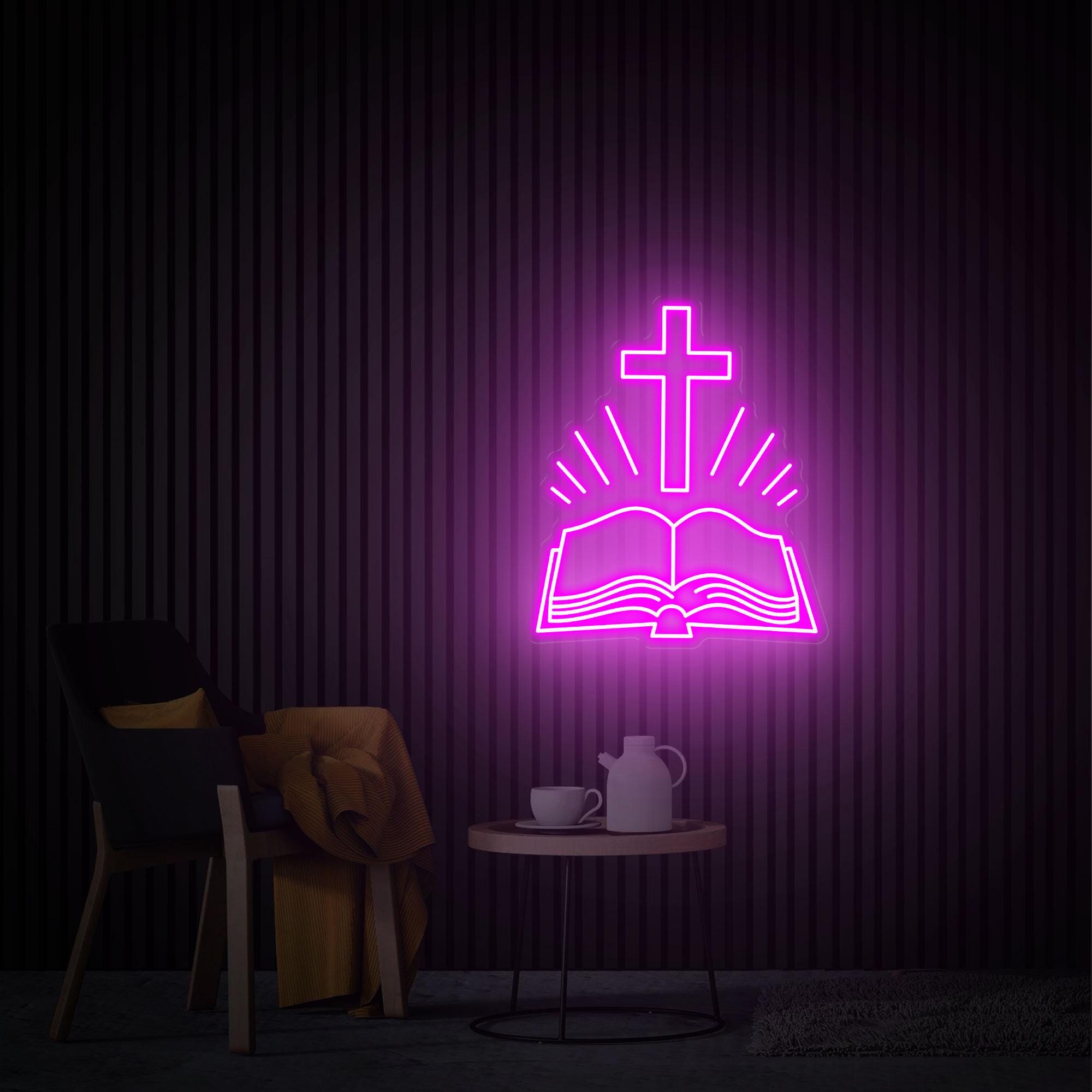 Open Bible Neon Sign, Home Decor Bible Сross Led Sign, Custom Neon Sign, Religious Faith Neon Sign, Bedroom Neon Light Personalized Gift