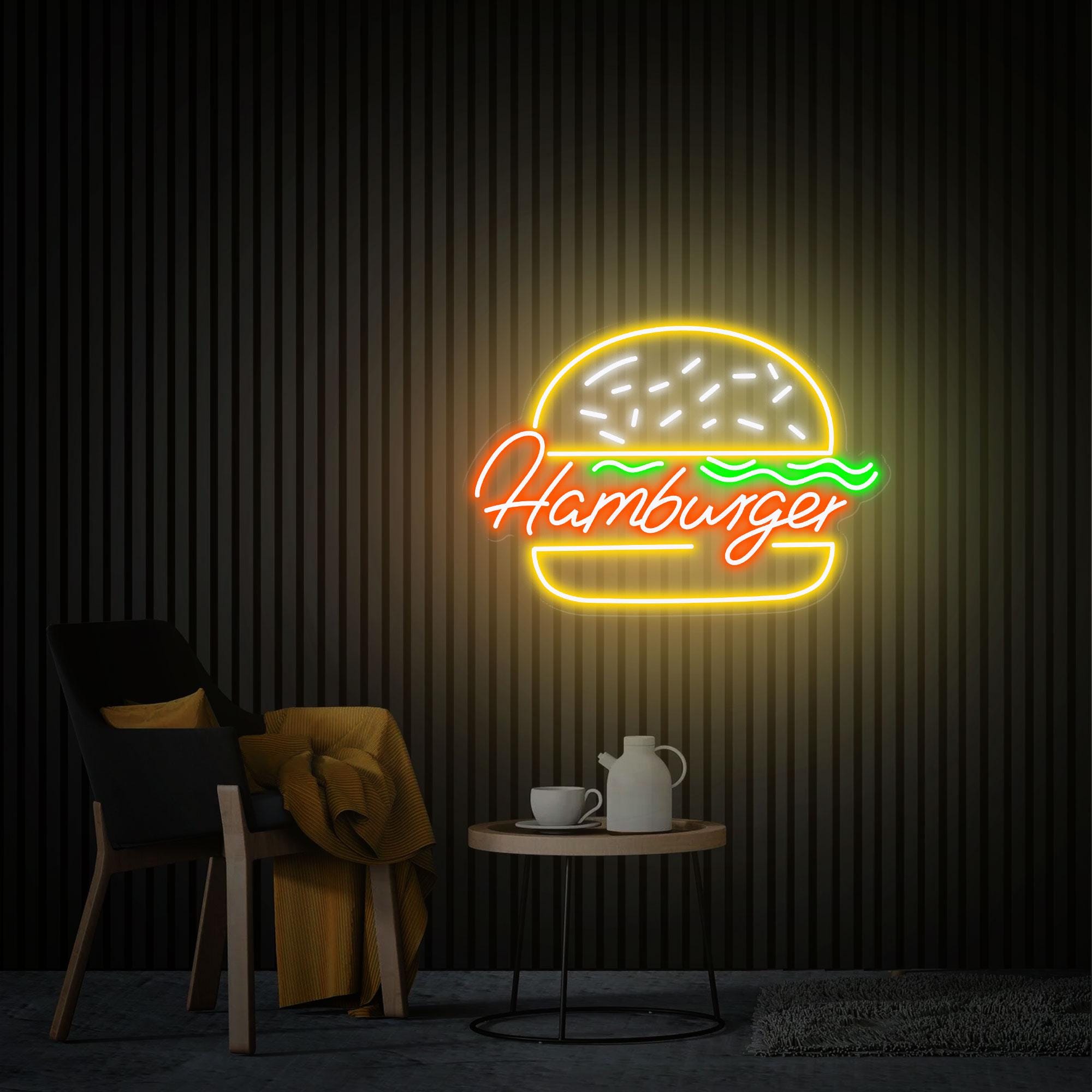 Hamburger Neon Sign, Handmade Burger Led Light Sign, Custom Neon Sign for Business, Home Wall Decor, Fast Food Coffee Shop Restaurant Decor