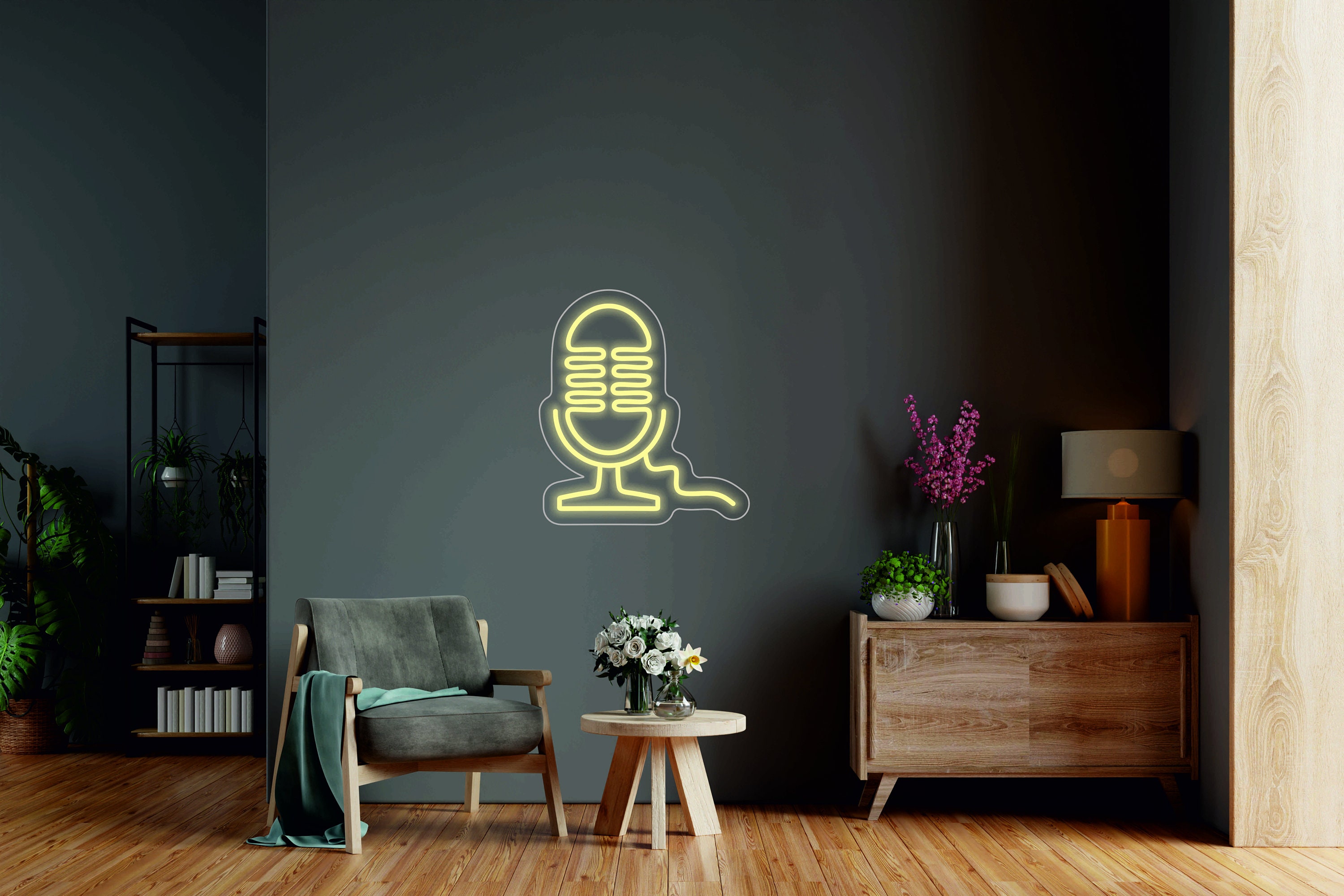 Microphone Sign - Led Neon Light Sign For Music Studio, Recording Light Lamp, Streamer Led Gift