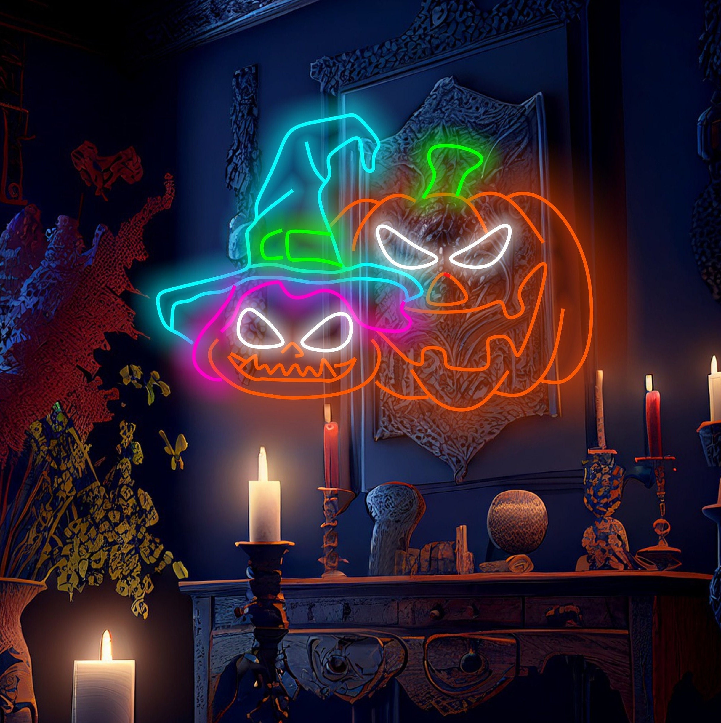 Neon Halloween Pumpkin Sign, Haunted House Neon Decor, Unique Halloween Neon Sign, Orange Neon Pumpkin Light, Neon Halloween Decorations