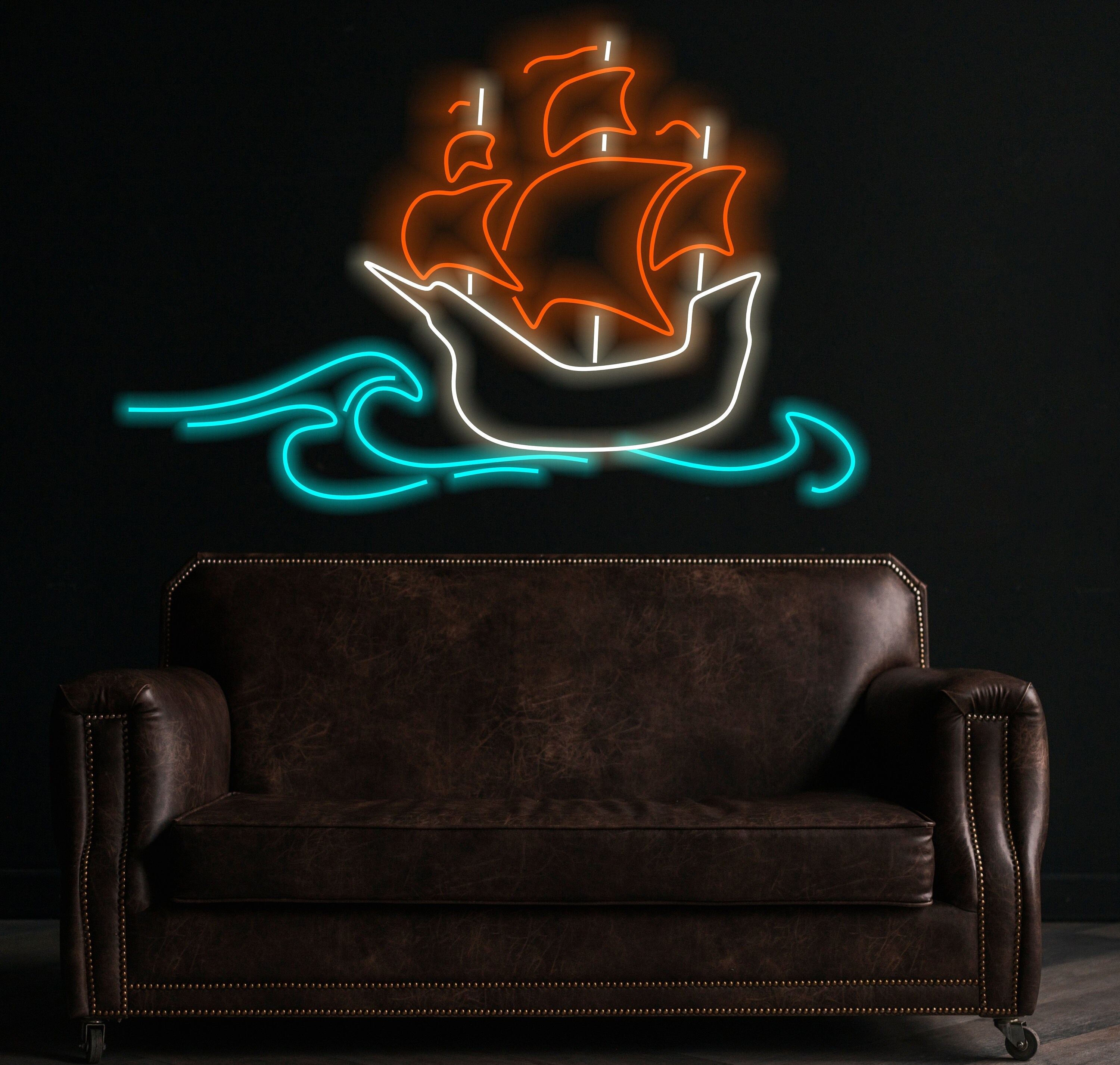 Ship Neon Sign, Boat Neon Sign, Neon Sign With Ship Design, Maritime Neon Sign, Sailboat Neon Sign, Ship Silhouette Neon Sign, Sea Wall Decor