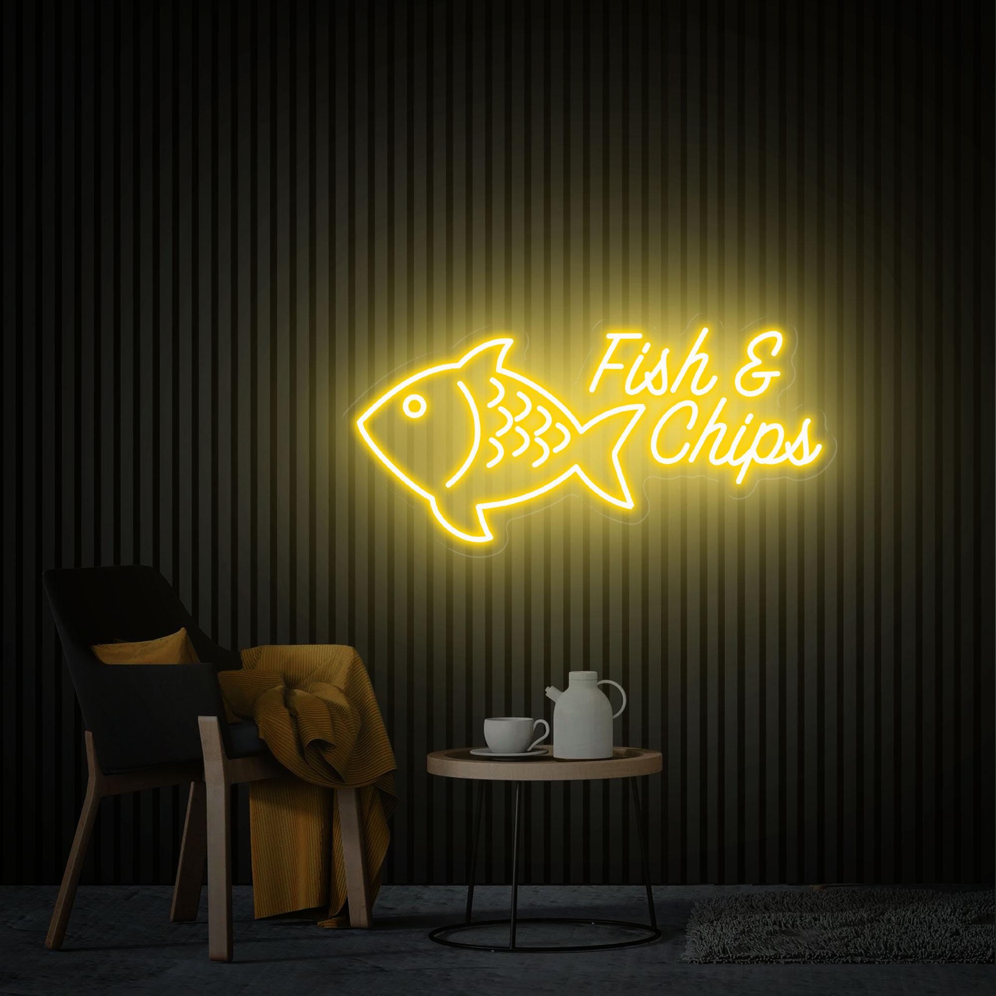 Fish & Chips Neon Sign, Fish Chips Led Neon Light, Kitchen Decor Custom Neon Sign, Fish And Chips Lover Gift, Street Food Restaurant Decor