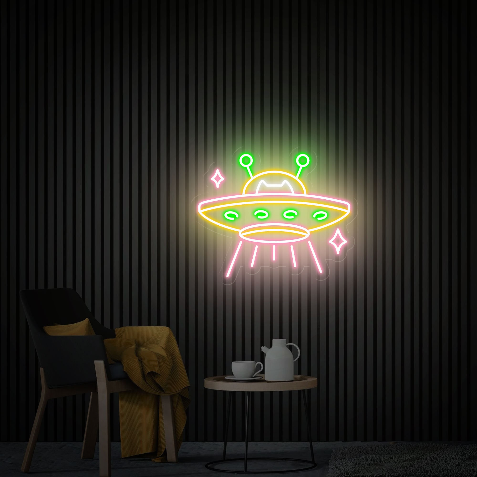 UFO Neon Sign, UFO Cat Led Sign, Neon Led Wall Art, Game Room Neon Sign, Custom Neon Signs, Flying Saucer Bedroom Decor, Gift for Kids