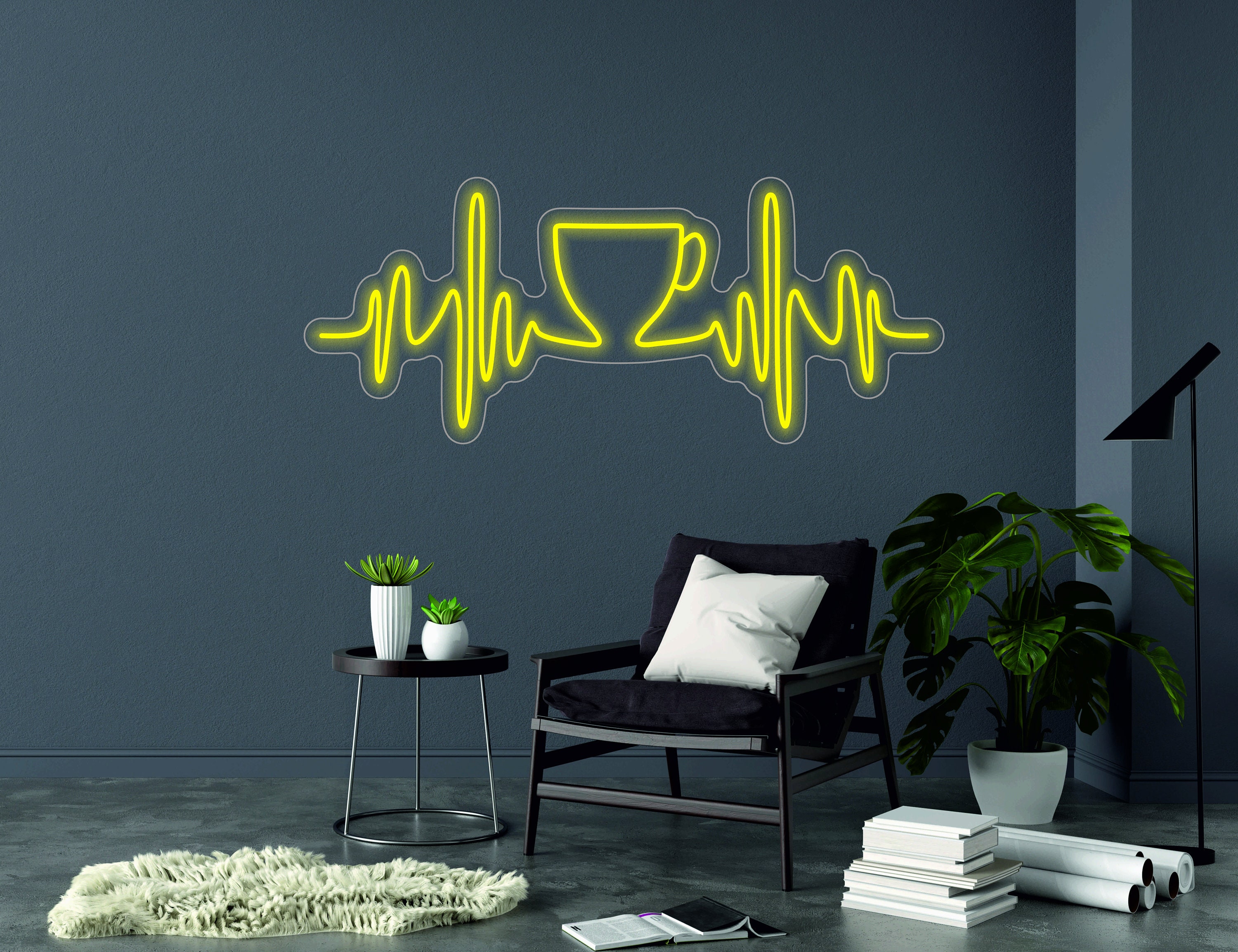 Pulse With Cup Sign, Heartbeat Coffee Sign - Led Light Neon Sign