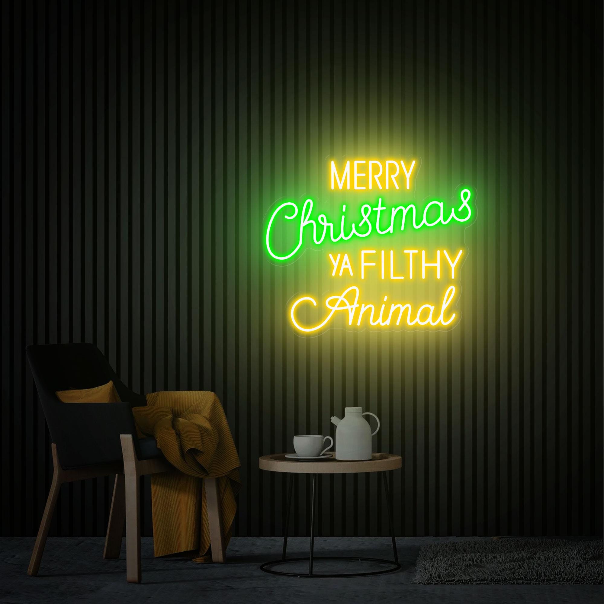Merry Christmas Ya Filthy Animal Neon Sign, Christmas Led Light Sign, Custom Neon Sign, Christmas Decor, Room Party Decor, Neon Bar Sign