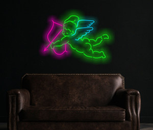 Cupid Neon Sign, Angel Of Love Neon Sign, Heavenly Creature Love Cupid Neon Sign, Cupid Angel Cupid Bow Valentine Hearts Neon Sign