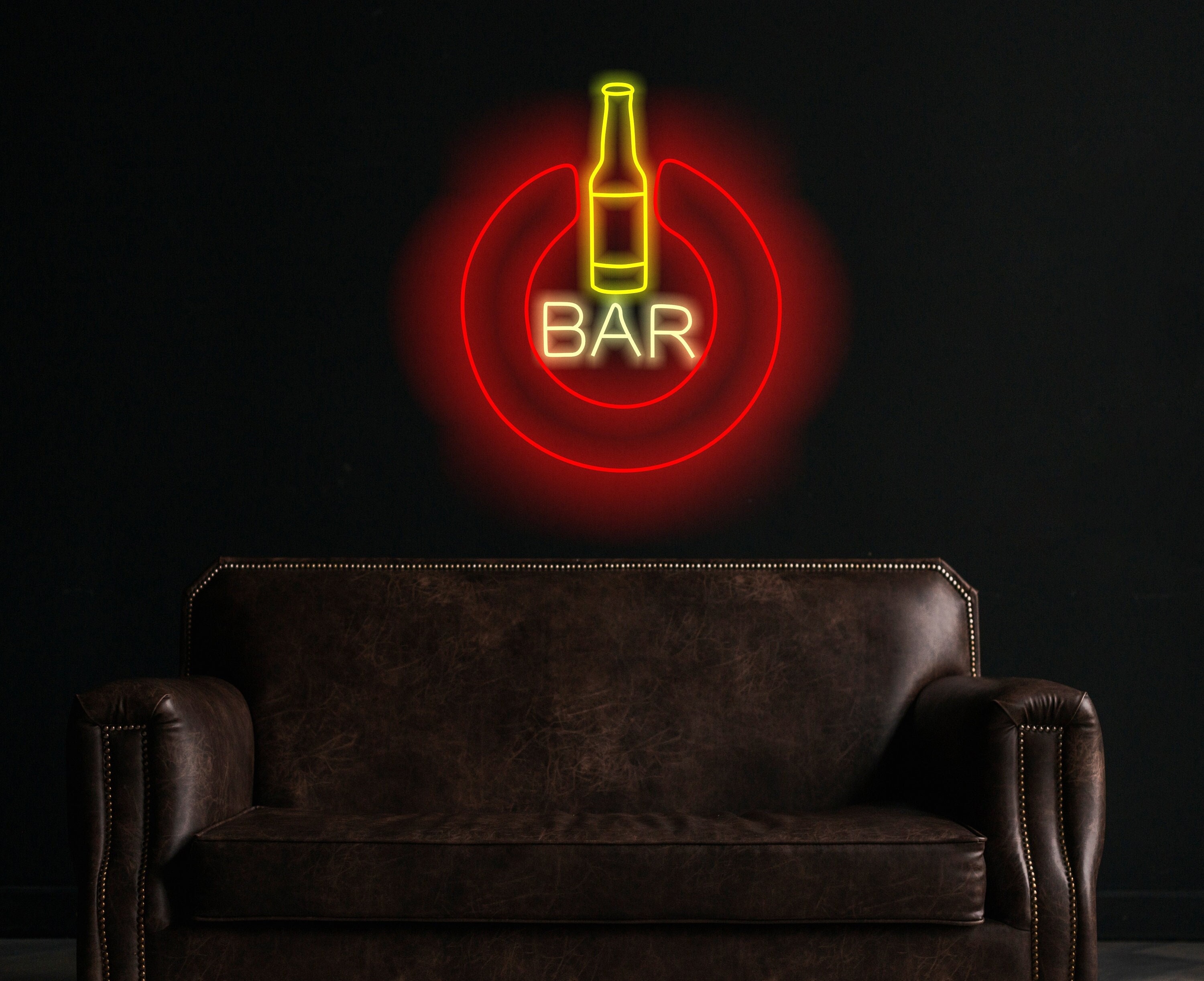 Neon Bar Sign, Pub Neon Sign, Man Cave Sign, Home Bar Sign, Open Neon Sign, Power Button Neon Sign, Light-Up Man Cave Decoration