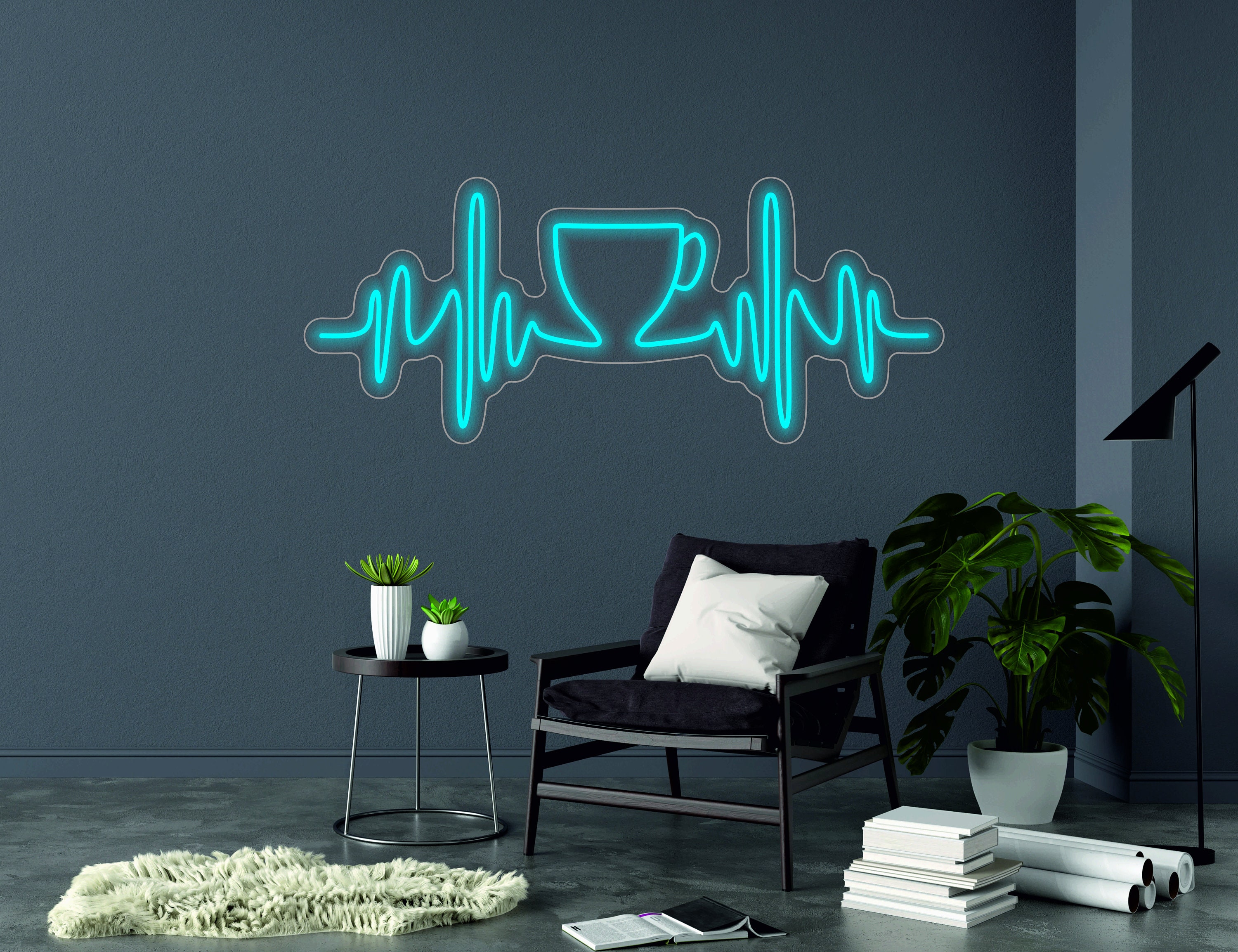 Pulse With Cup Sign, Heartbeat Coffee Sign - Led Light Neon Sign