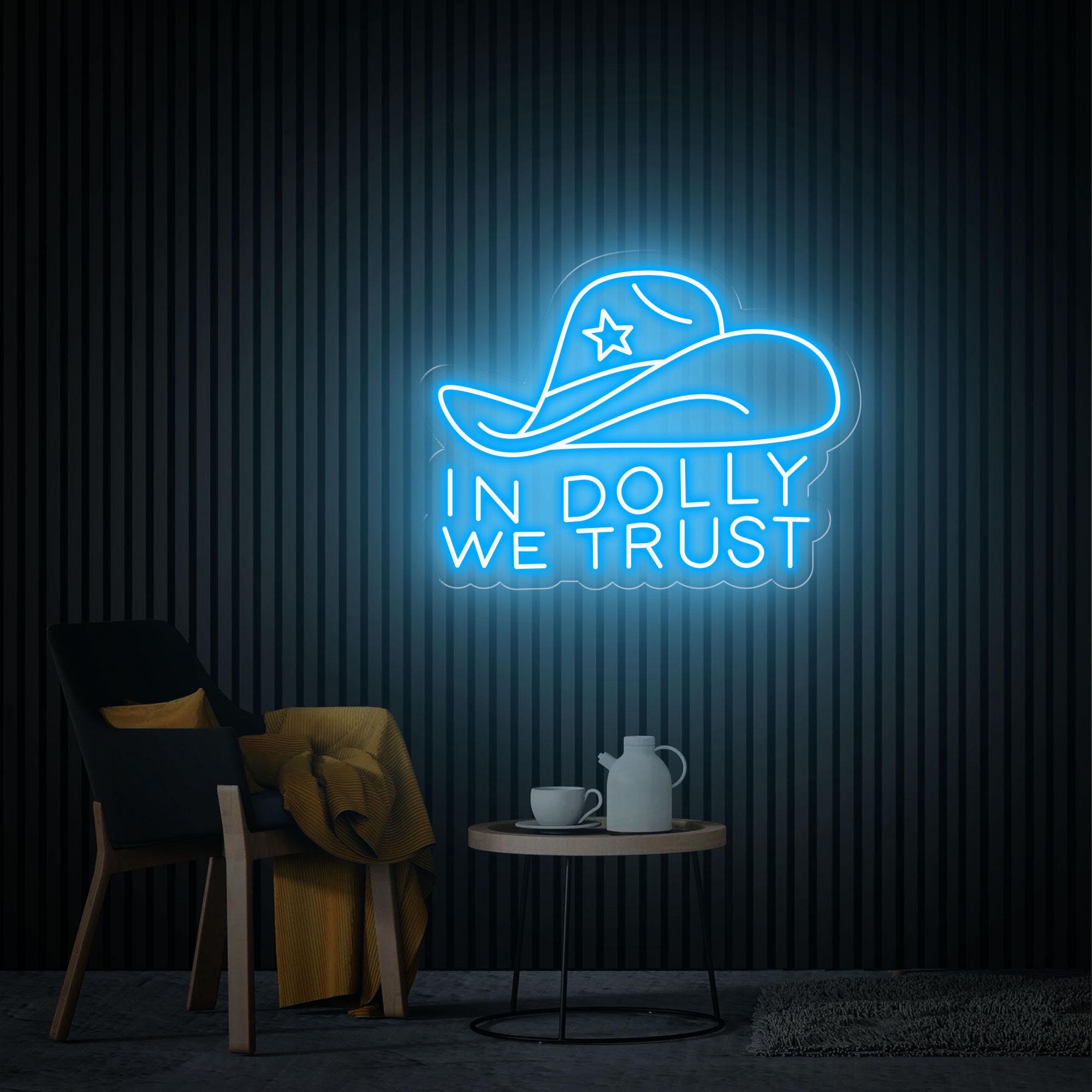 In Dolly We Trust Neon Sign, Cowboy Hat Led Sign, Custom Western Decor Sign, Cowboy Themed Party Decor, Personalized Gifts Bedroom Neon Sign