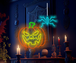 Pumpkin Halloween Neon Sign, Halloween Decor Led Light, Halloween Spider Neon Sign, Halloween Party Pumpkin Neon Sign