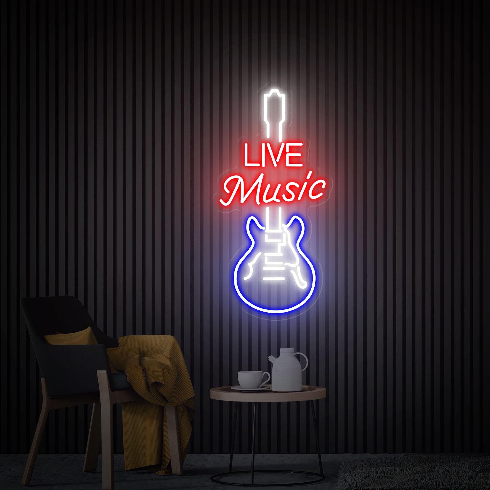 Live Music Neon Sign, Guitar Neon Sign Wall Art, Custom Neon Sign, Music Party Studio Decor, Music Lover Gift, Personalized Gift