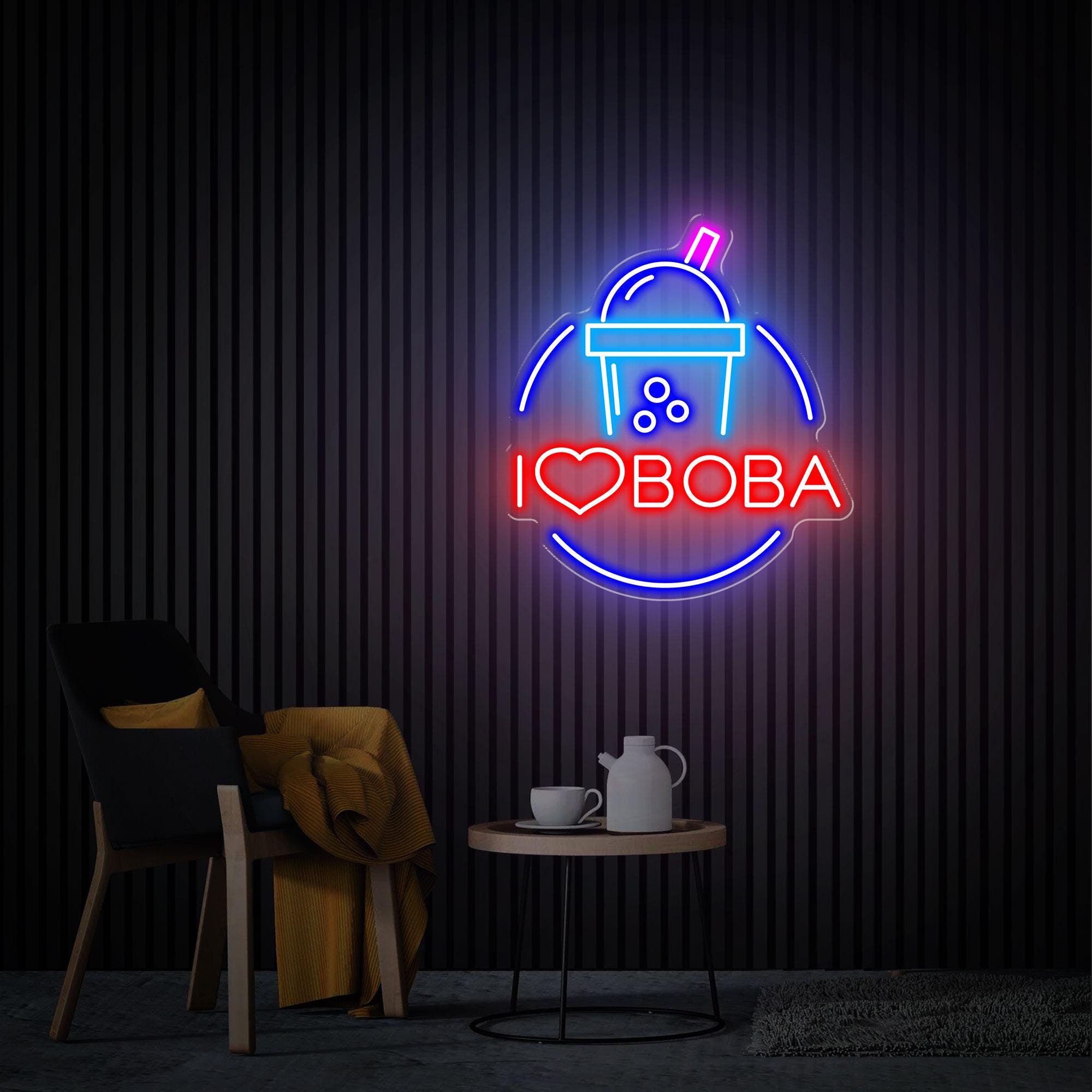 Boba Tea Neon Sign, I Love BoBa Custom Bubble Tea LED Sign, Milk Tea Neon Sign, Drinks Light Coffee Bar Shop Home Wall Decor Welcome Sign