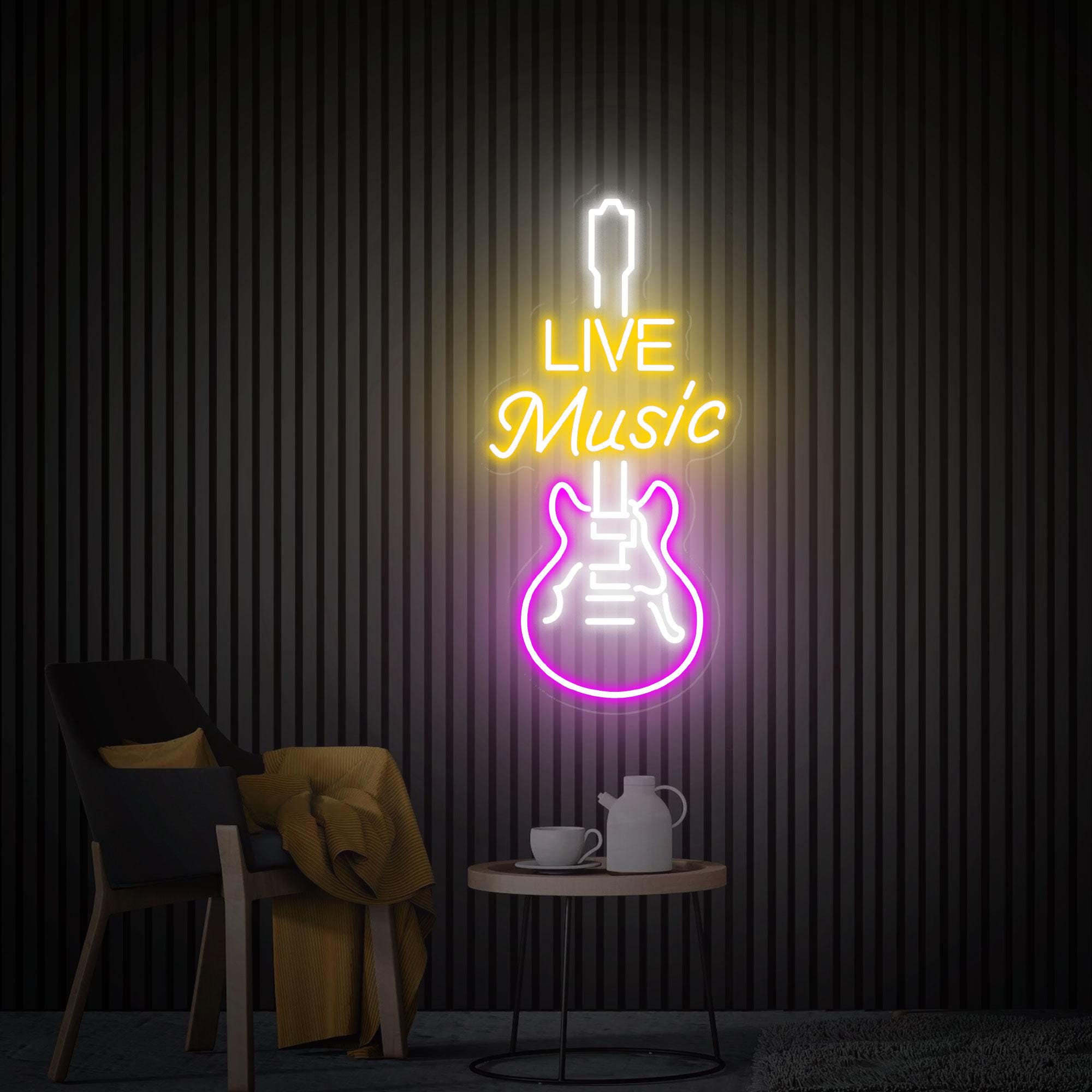 Live Music Neon Sign, Guitar Neon Sign Wall Art, Custom Neon Sign, Music Party Studio Decor, Music Lover Gift, Personalized Gift