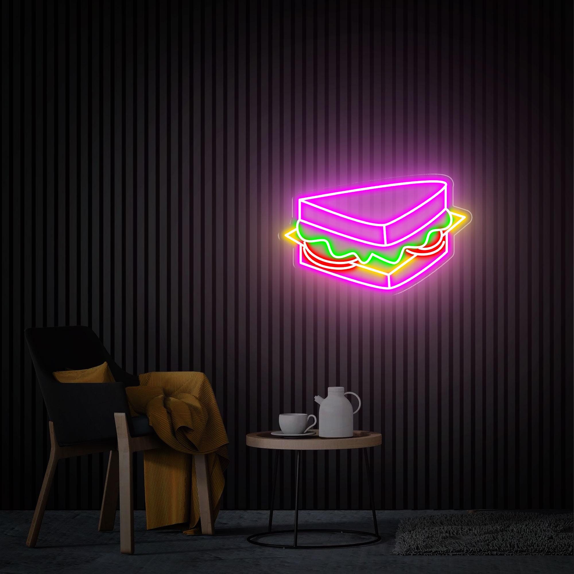 Sandwich Neon Sign, Hoagie Neon Sign, Fun Kitchen Wall Art for Restaurants, Fast Food Coffee Shop Decoration Led Light Home Decor