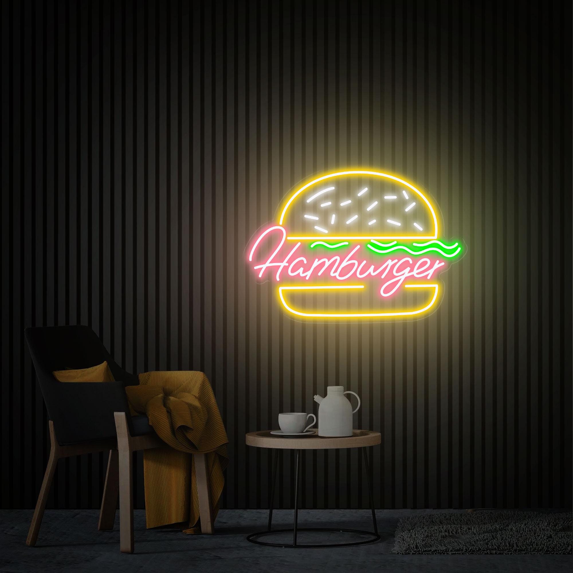 Hamburger Neon Sign, Handmade Burger Led Light Sign, Custom Neon Sign for Business, Home Wall Decor, Fast Food Coffee Shop Restaurant Decor