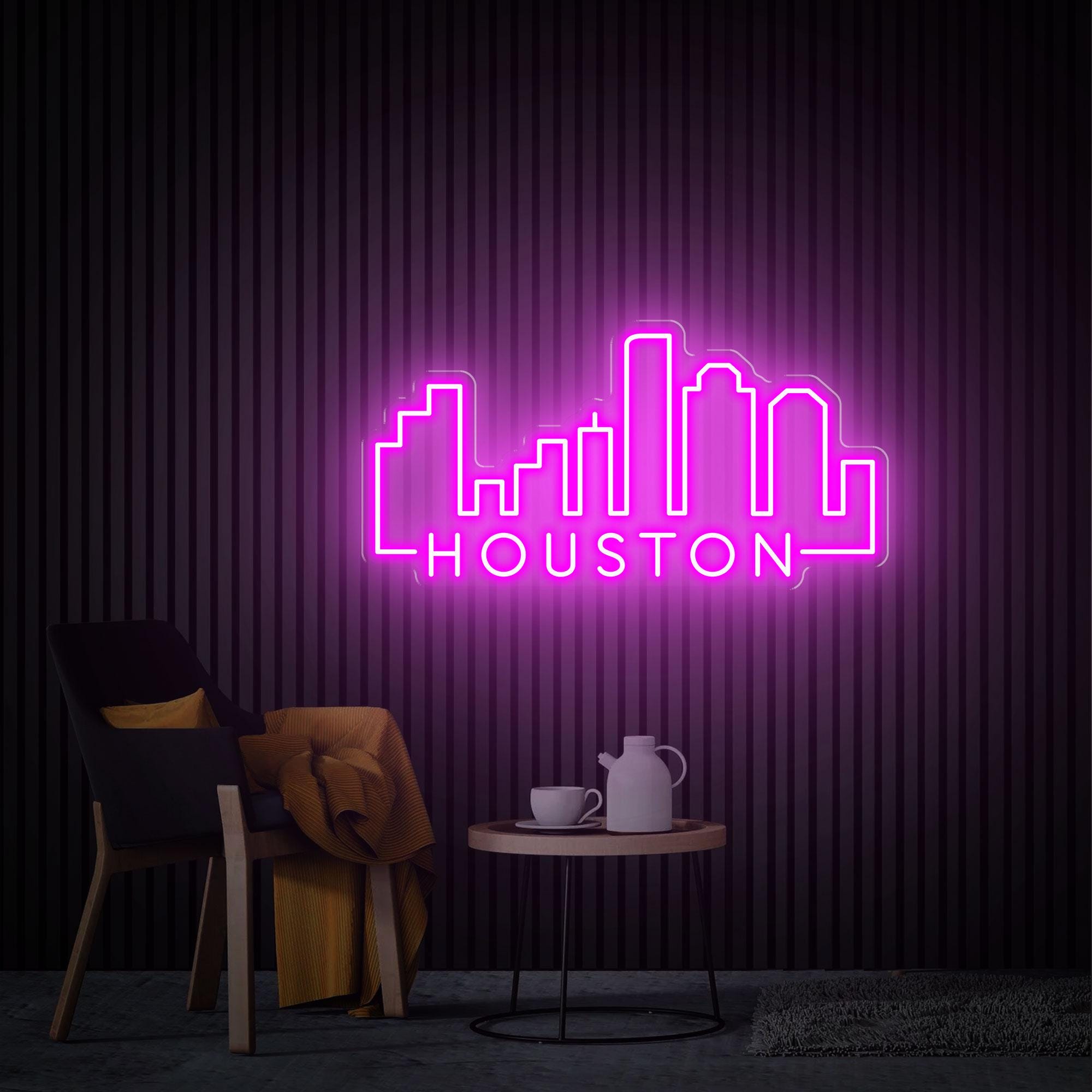Houston Neon Sign, City Skyline Wall Decor, Texas Wall Art, Houston Skyline Wall Hanging, Custom Neon Sign, Home Bedroom and Office Decor