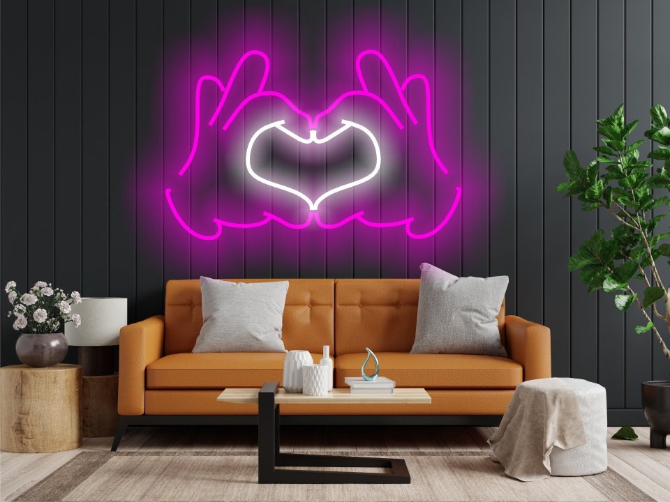 Arms Folded In A Heart-Shaped Neon Sign, Hands & Heart Led Neon Sign, Hands Showing Heart Gesture Neon Sign, Hands Making Heart Neon Sign
