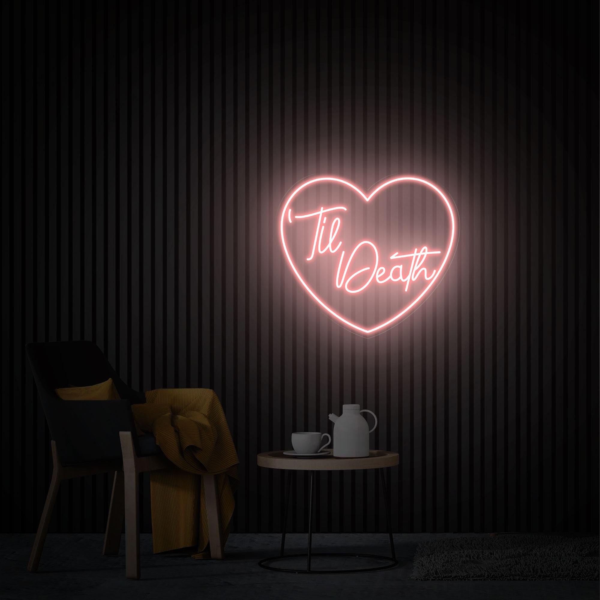 Til Death Heart Neon Sign, Custom Wedding Sign, Wedding Backdrop, Home Wall Decor Personalized Gift, Neon Wall Art, Gothic Wedding Neon Sign