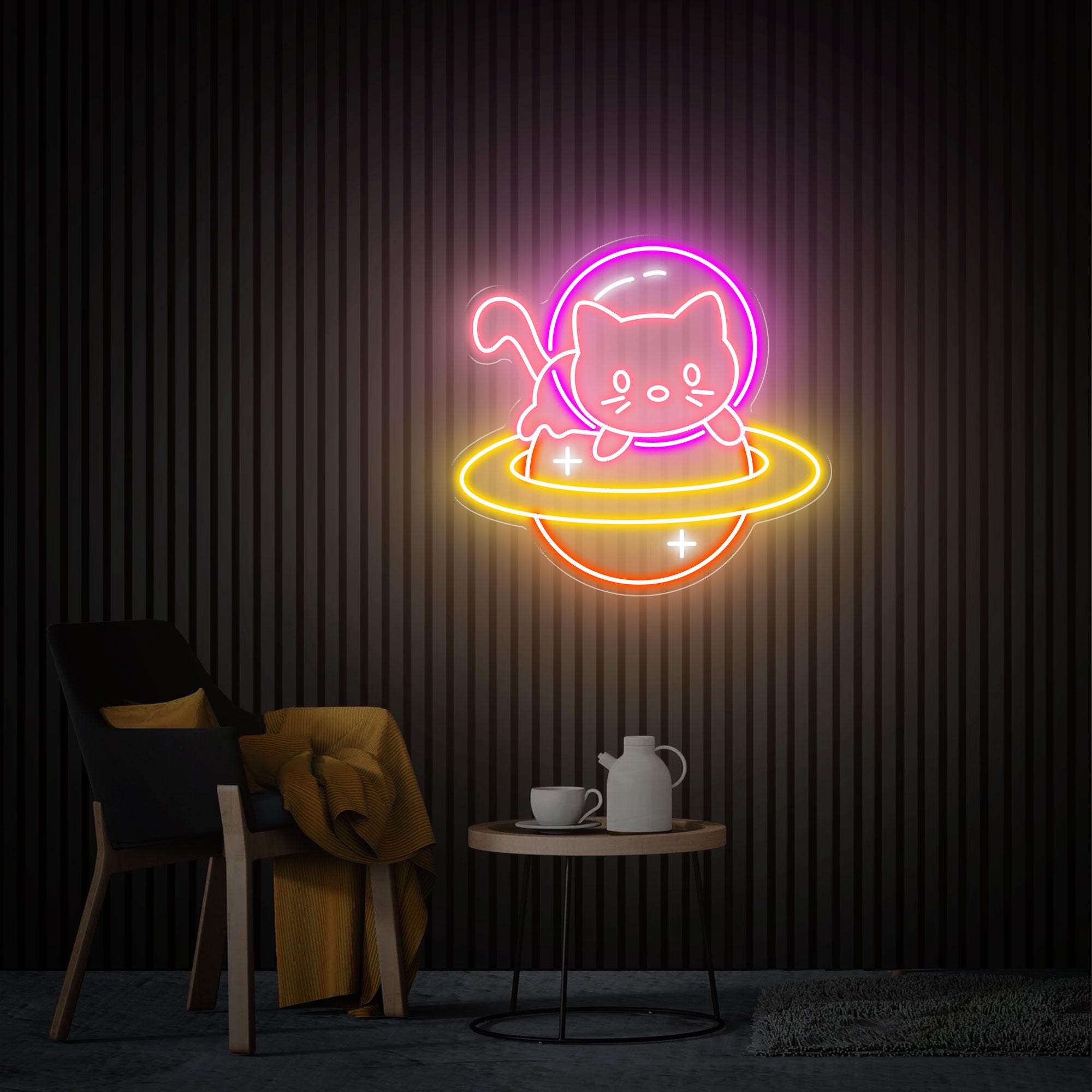 Astronaut Cat Neon Sign, Cute Kitty Led Light Sign, Custom Anime Neon Sign, Astronaut Cat Neon Wall Art, Bedroom Neon Sign Personalized Gift