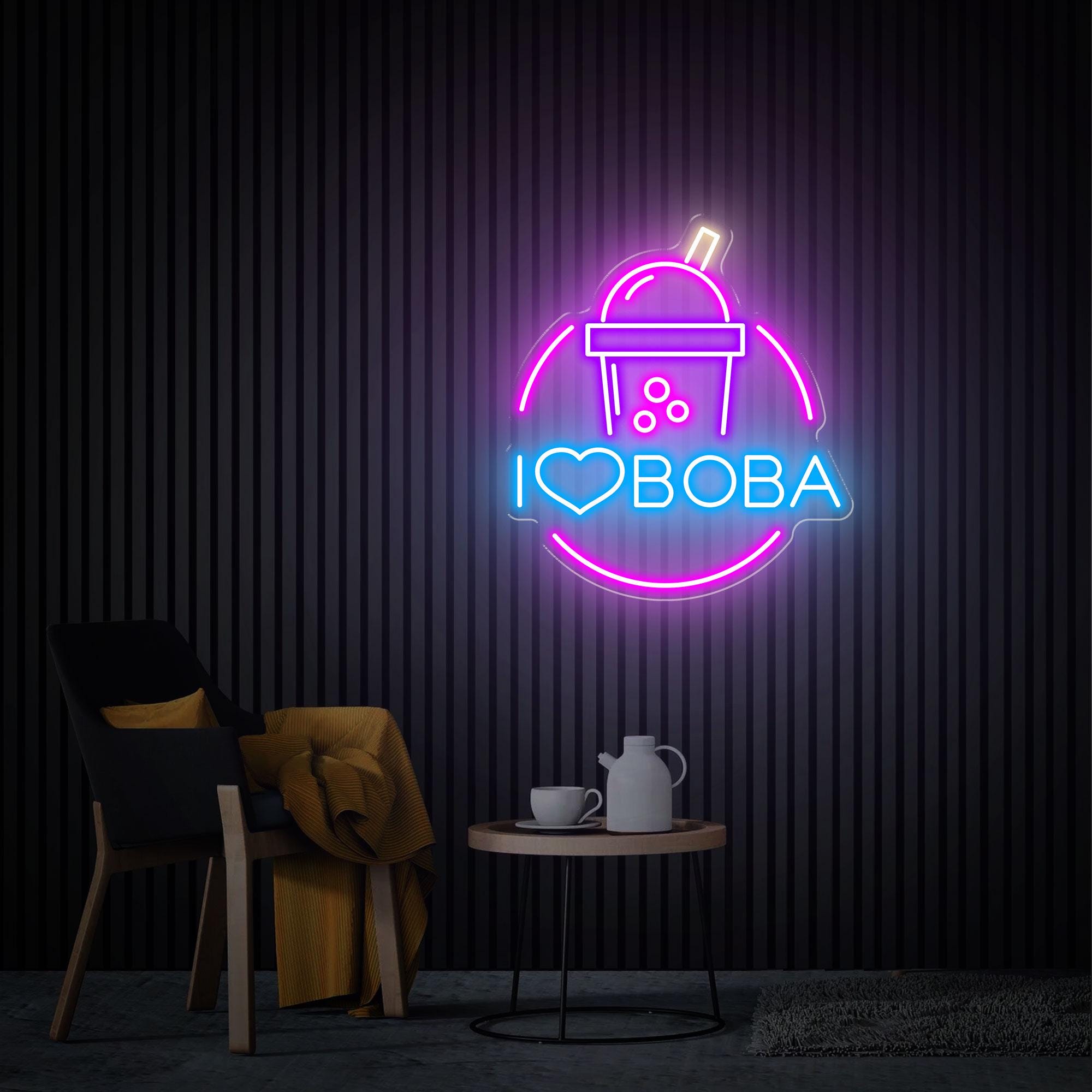 Boba Tea Neon Sign, I Love BoBa Custom Bubble Tea LED Sign, Milk Tea Neon Sign, Drinks Light Coffee Bar Shop Home Wall Decor Welcome Sign