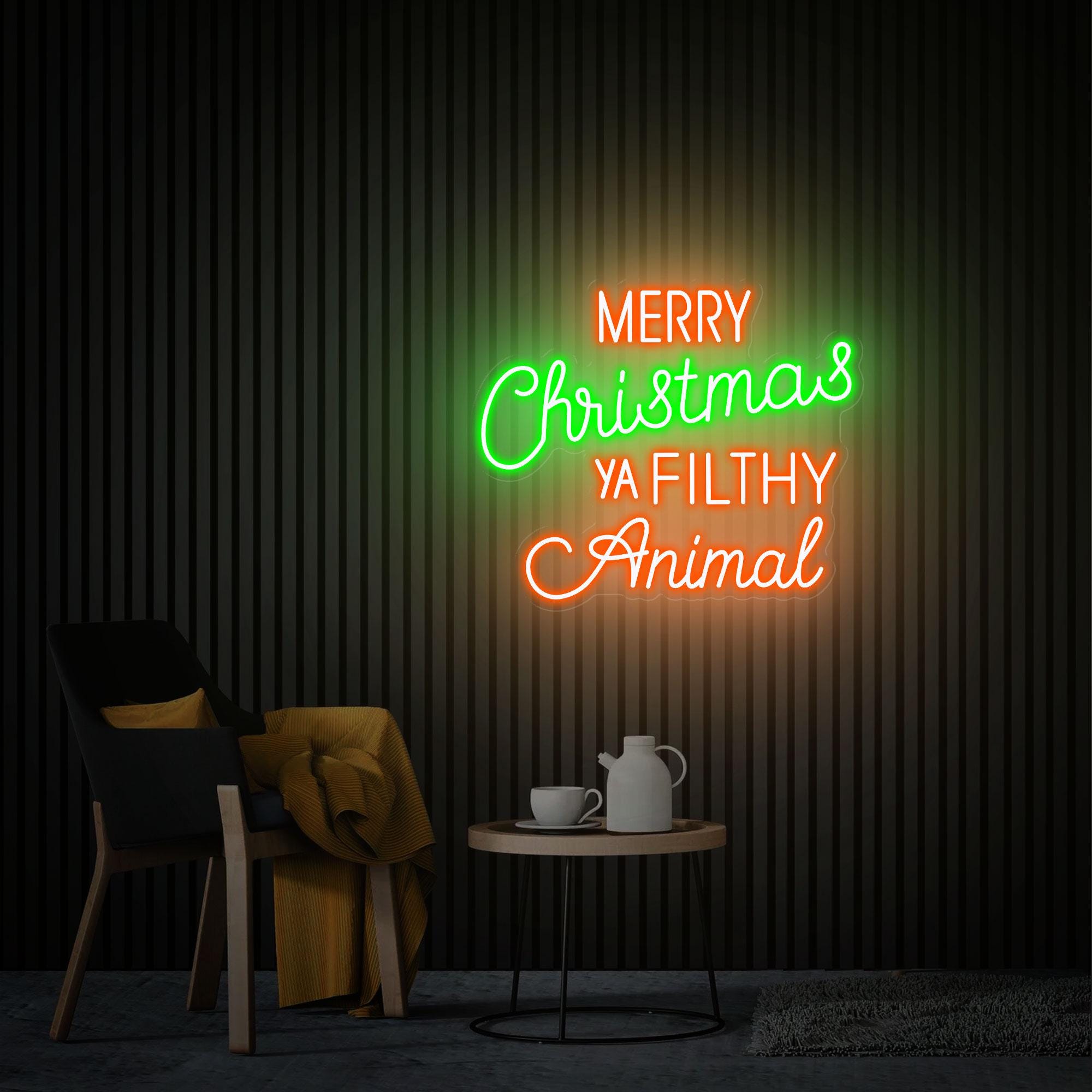 Merry Christmas Ya Filthy Animal Neon Sign, Christmas Led Light Sign, Custom Neon Sign, Christmas Decor, Room Party Decor, Neon Bar Sign