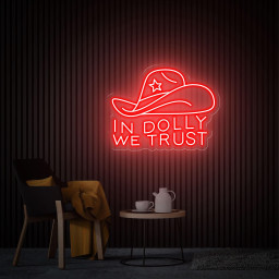 In Dolly We Trust Neon Sign, Cowboy Hat Led Sign, Custom Western Decor Sign, Cowboy Themed Party Decor, Personalized Gifts Bedroom Neon Sign