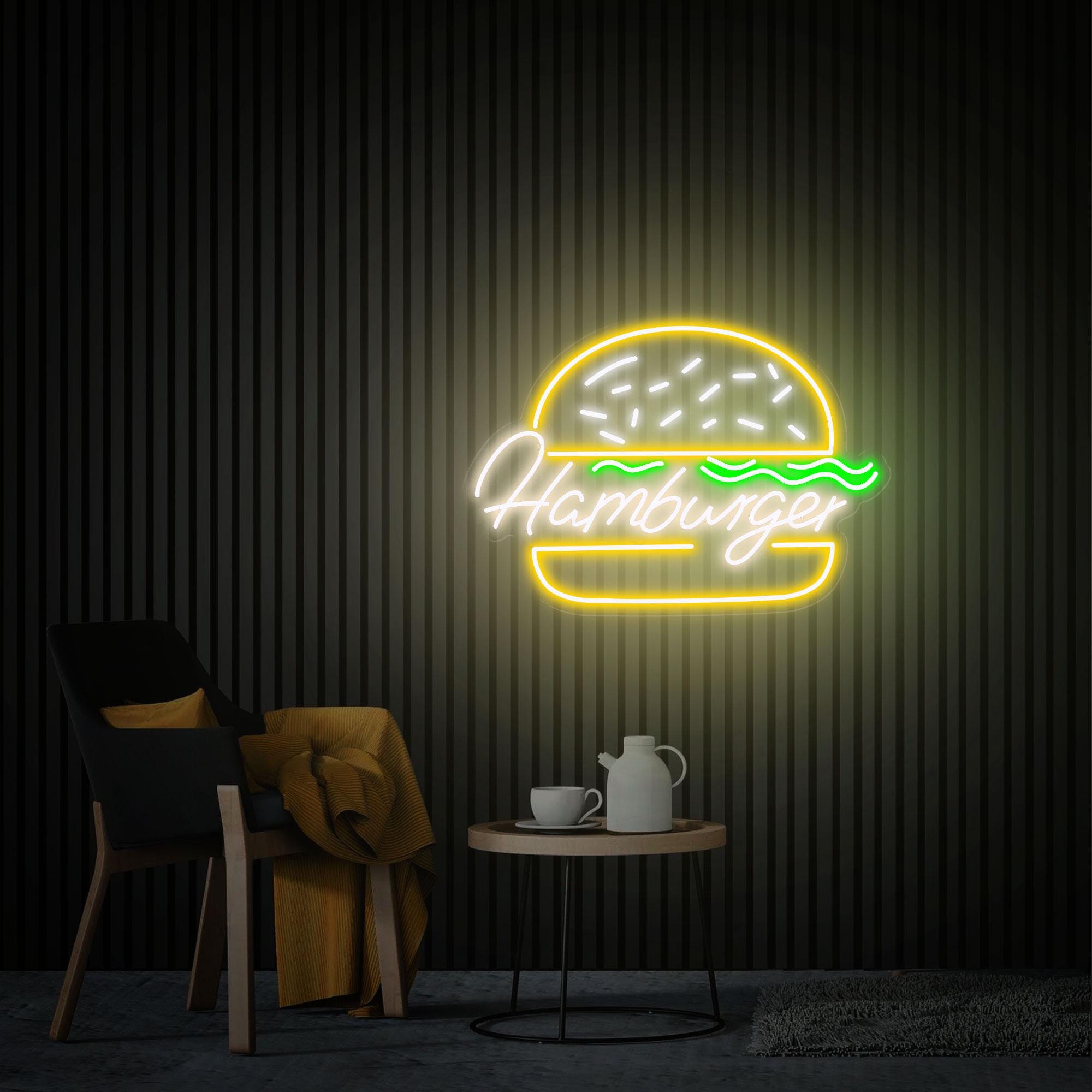 Hamburger Neon Sign, Handmade Burger Led Light Sign, Custom Neon Sign for Business, Home Wall Decor, Fast Food Coffee Shop Restaurant Decor