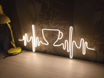 Heartbeat With Coffee Cup Neon Sign, Heartbeat With Coffee Cup Led Light, I Live For Coffee Neon Sign, Coffee Cup Neon Sign, Coffee Neon