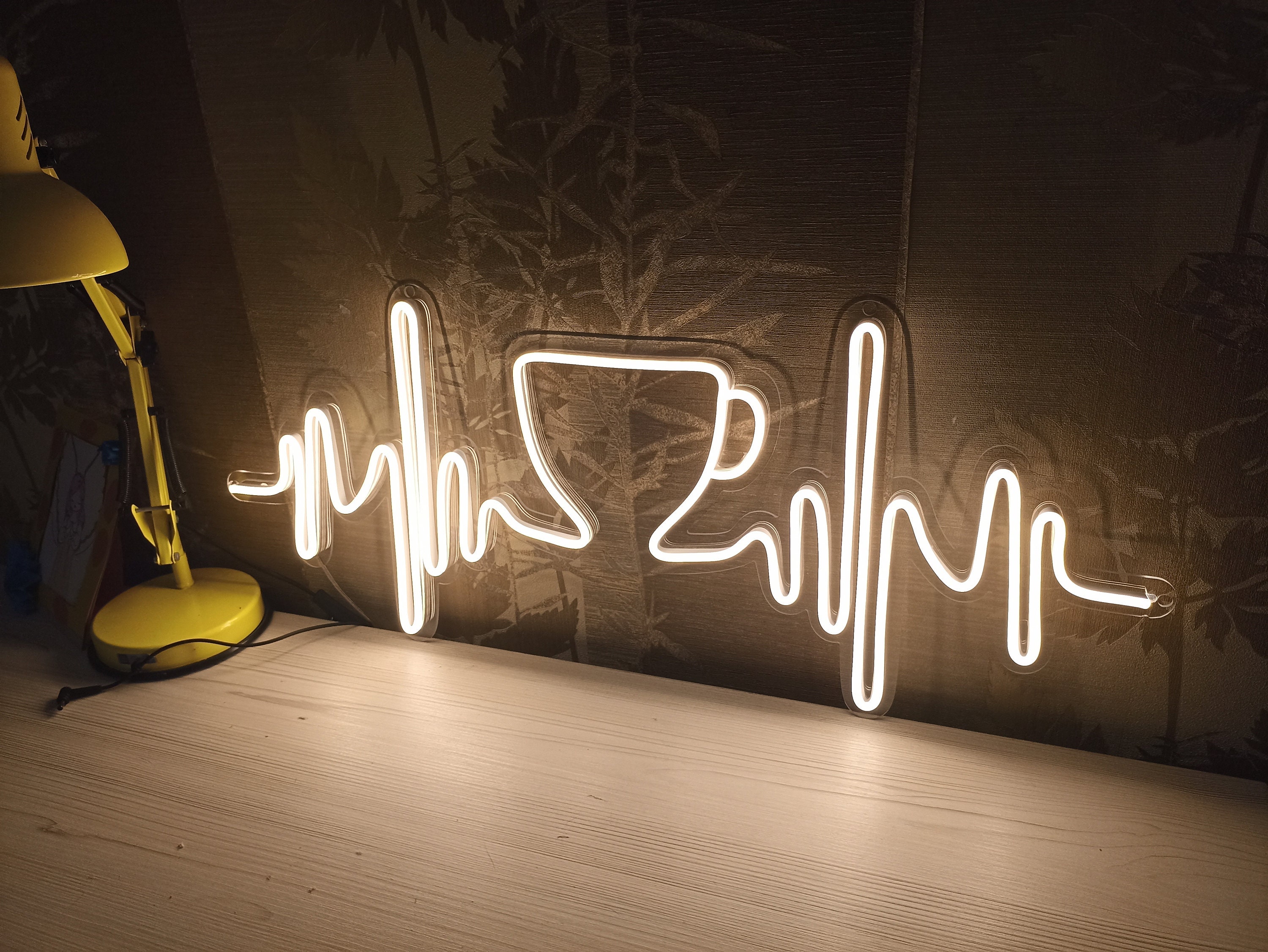 Heartbeat With Coffee Cup Neon Sign, Heartbeat With Coffee Cup Led Light, I Live For Coffee Neon Sign, Coffee Cup Neon Sign, Coffee Neon