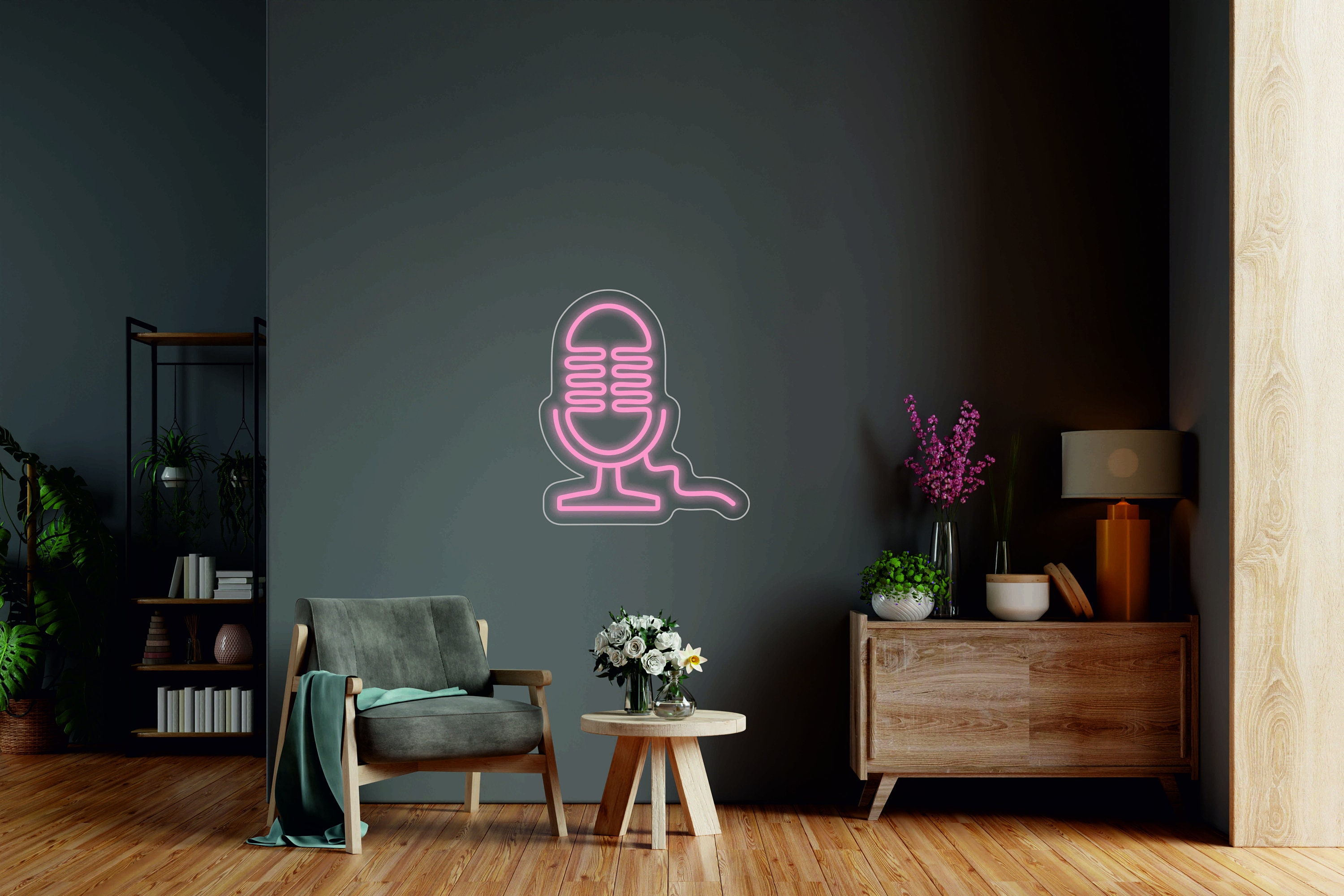 Microphone Sign - Led Neon Light Sign For Music Studio, Recording Light Lamp, Streamer Led Gift