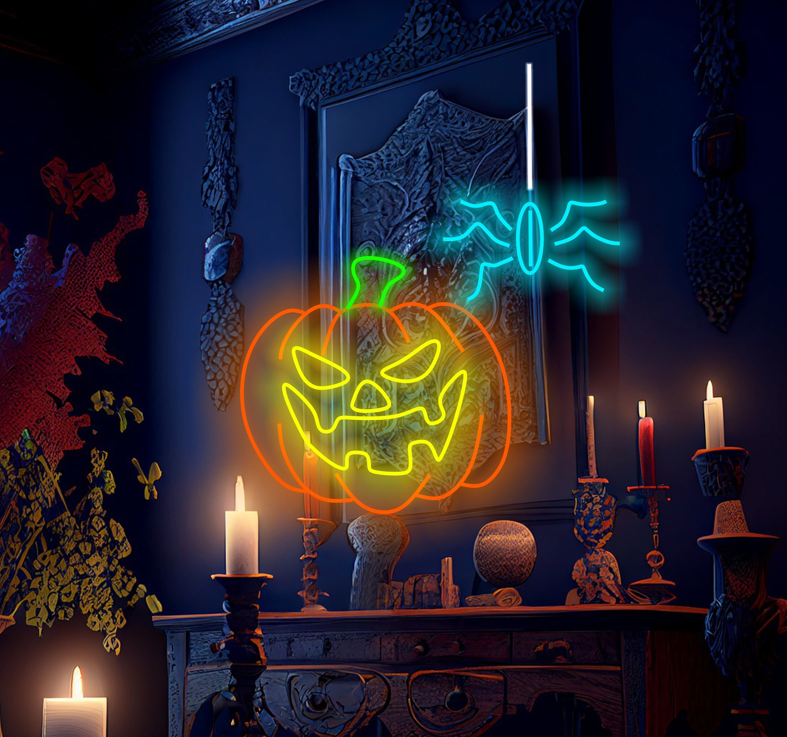 Pumpkin Halloween Neon Sign, Halloween Decor Led Light, Halloween Spider Neon Sign, Halloween Party Pumpkin Neon Sign