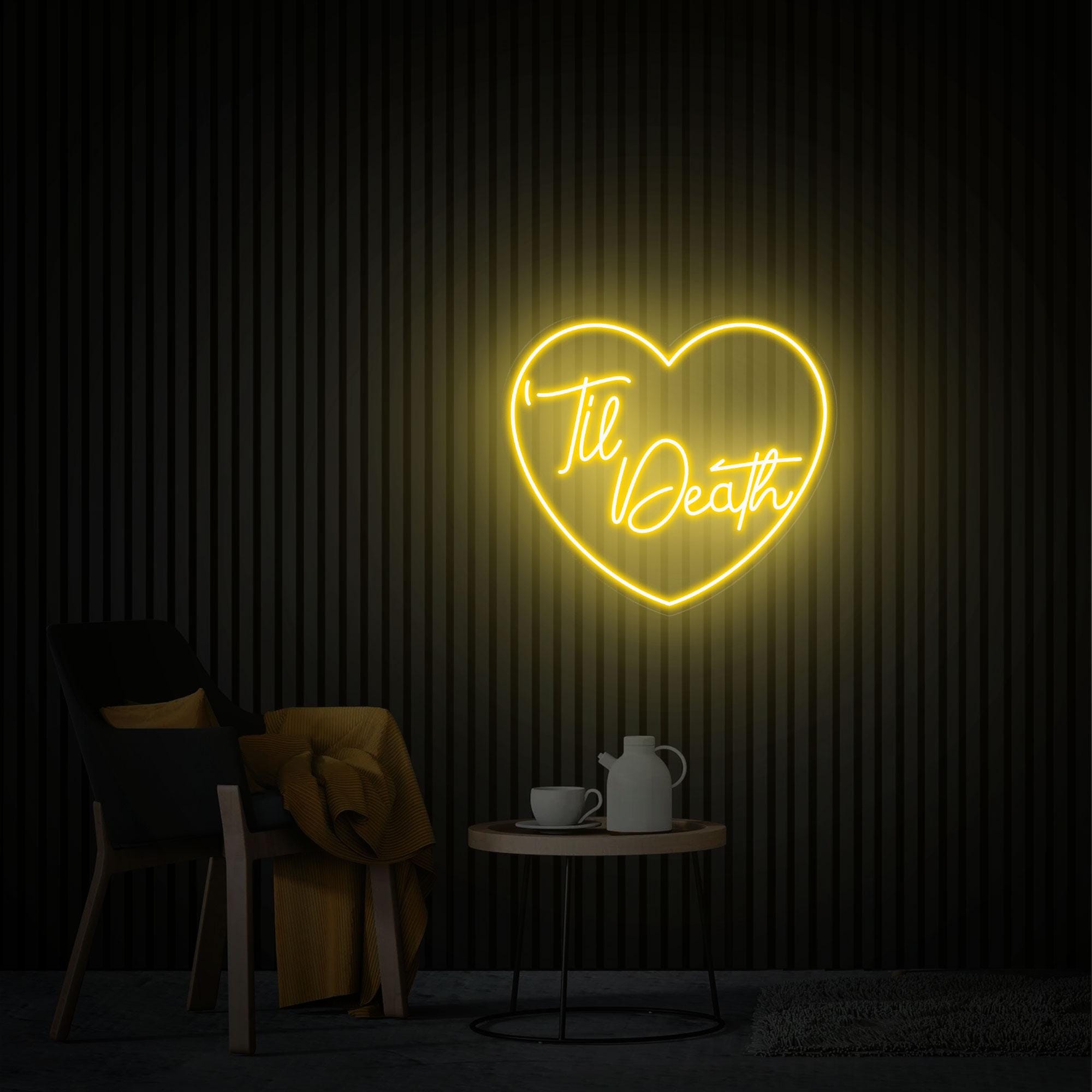 Til Death Heart Neon Sign, Custom Wedding Sign, Wedding Backdrop, Home Wall Decor Personalized Gift, Neon Wall Art, Gothic Wedding Neon Sign