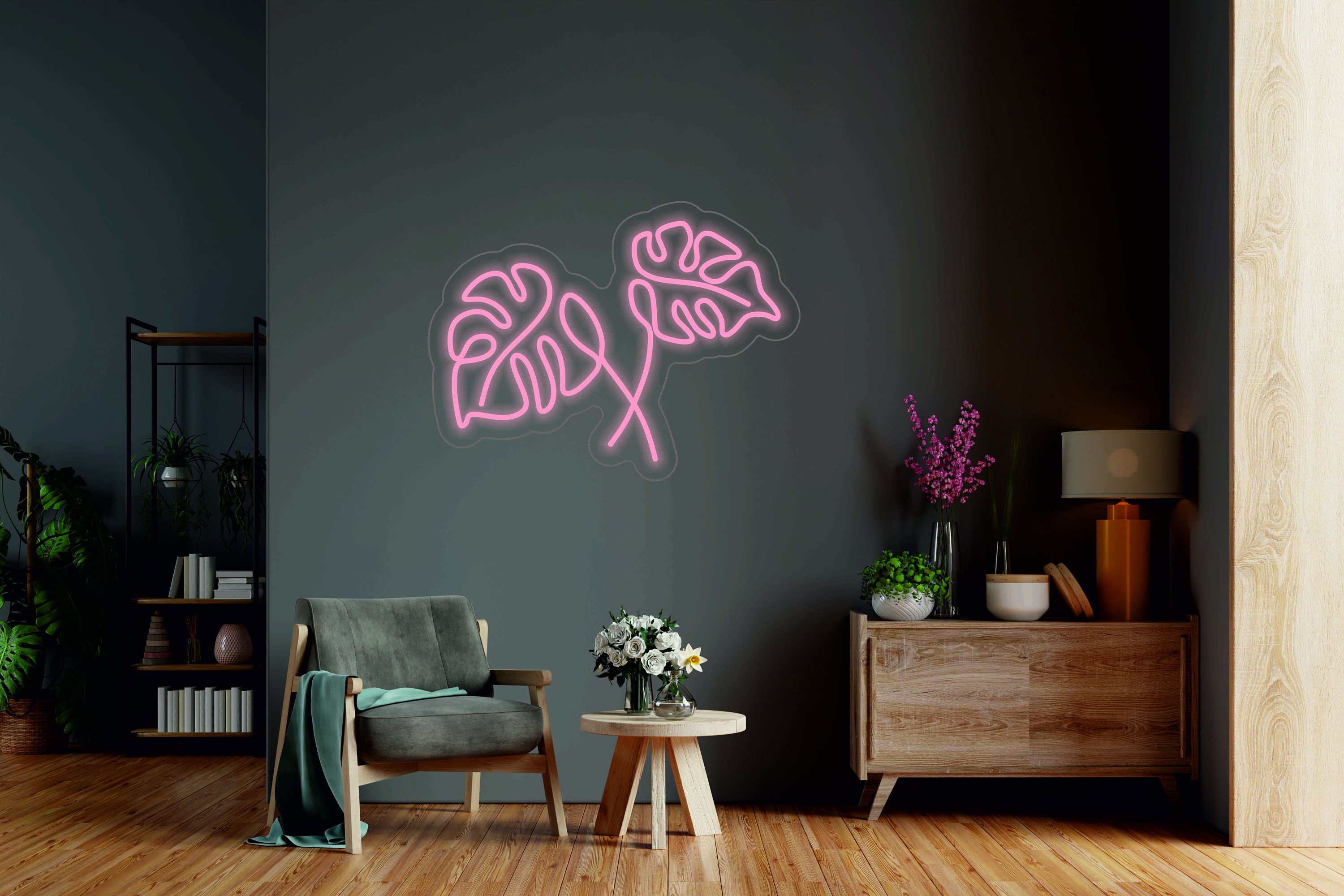 Monstera Leaf Neon Sign, One Line Neon Sign, Monstera Sign For Bedroom, Plant Lovers Gift