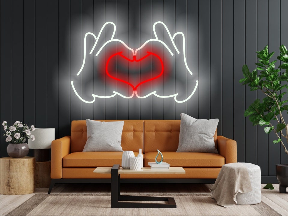 Arms Folded In A Heart-Shaped Neon Sign, Hands & Heart Led Neon Sign, Hands Showing Heart Gesture Neon Sign, Hands Making Heart Neon Sign