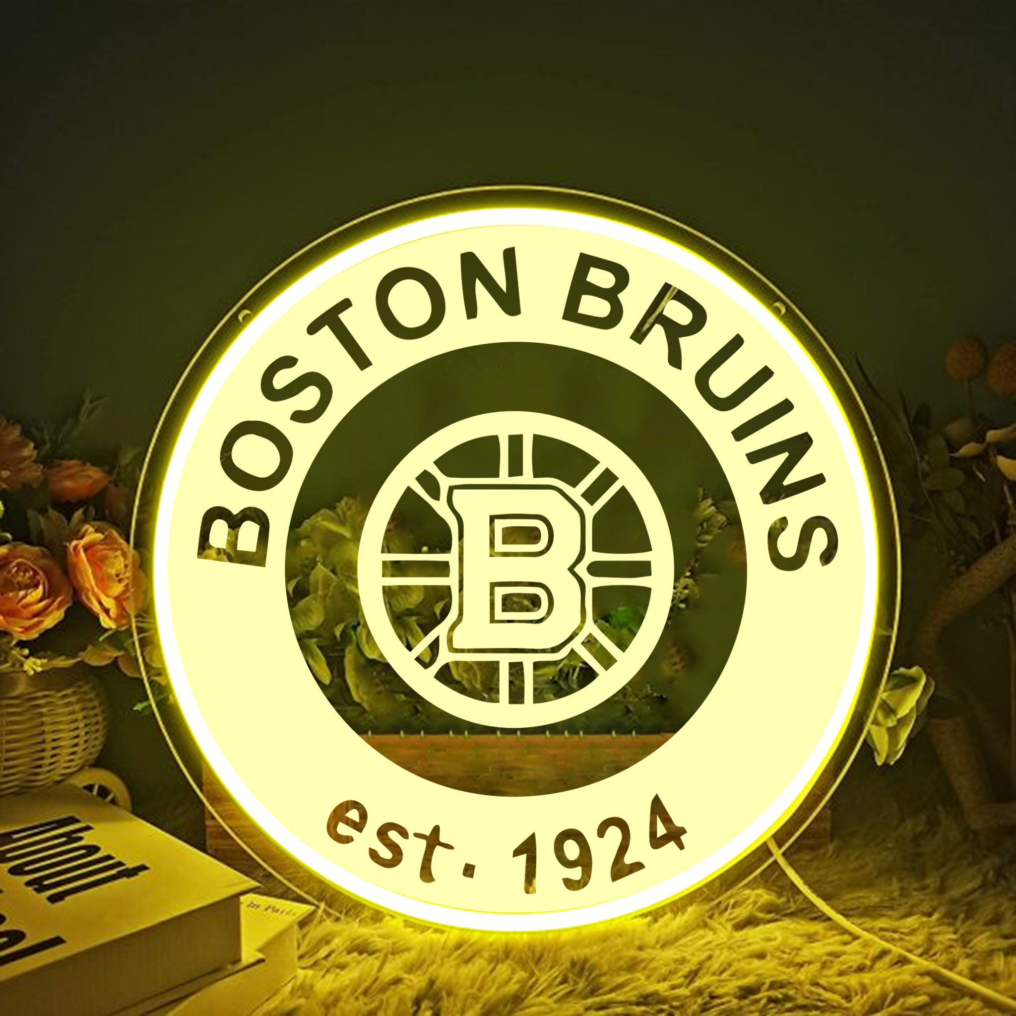 Ice Hockey Boston Bruins Laser Sign Wall Decor