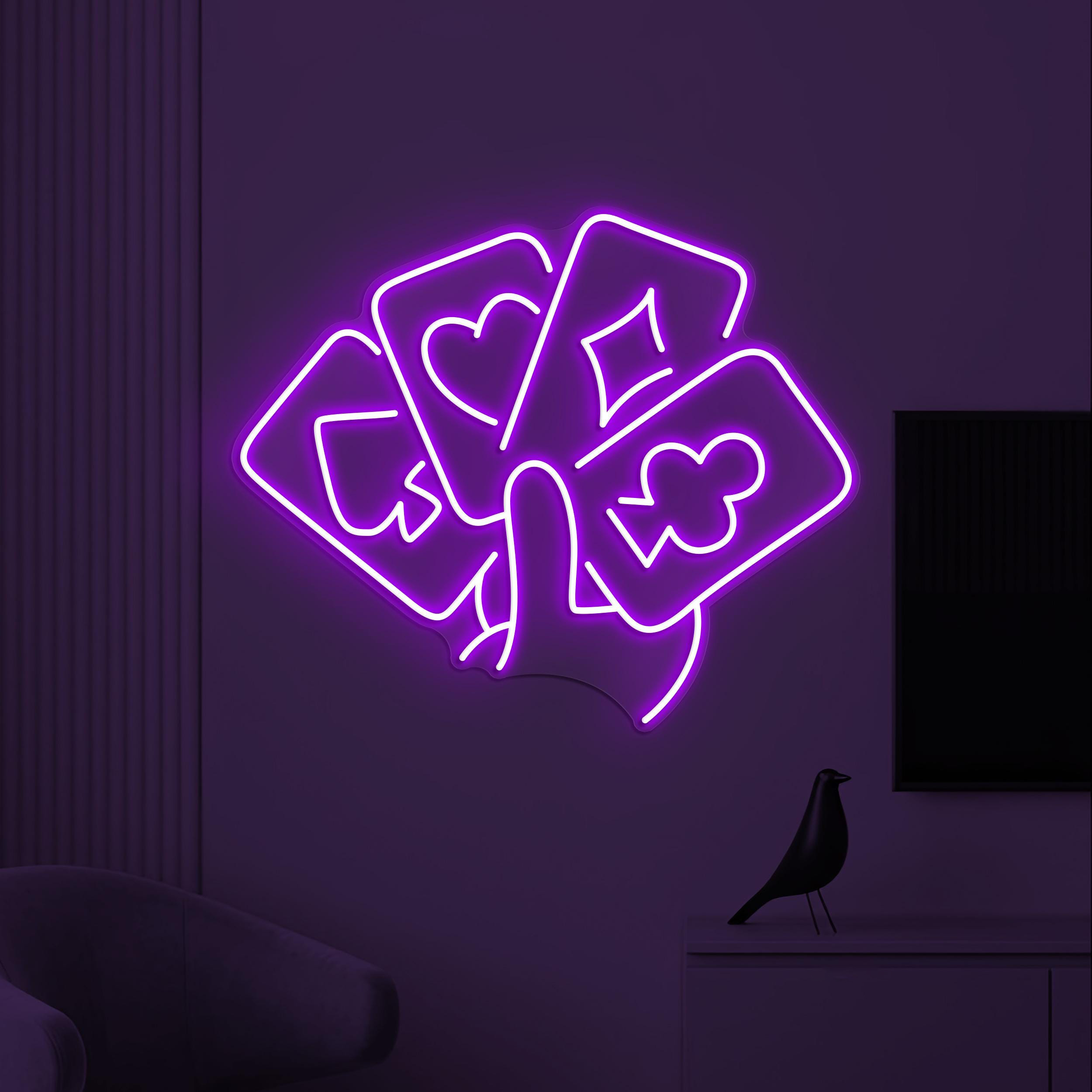 Poker Cards Neon Sign, Playing Cards LED Light, Casino Cards Wall Decor, Game Room Wall Art, Poker Room Neon Light, Home Wall Led Sign, Gift