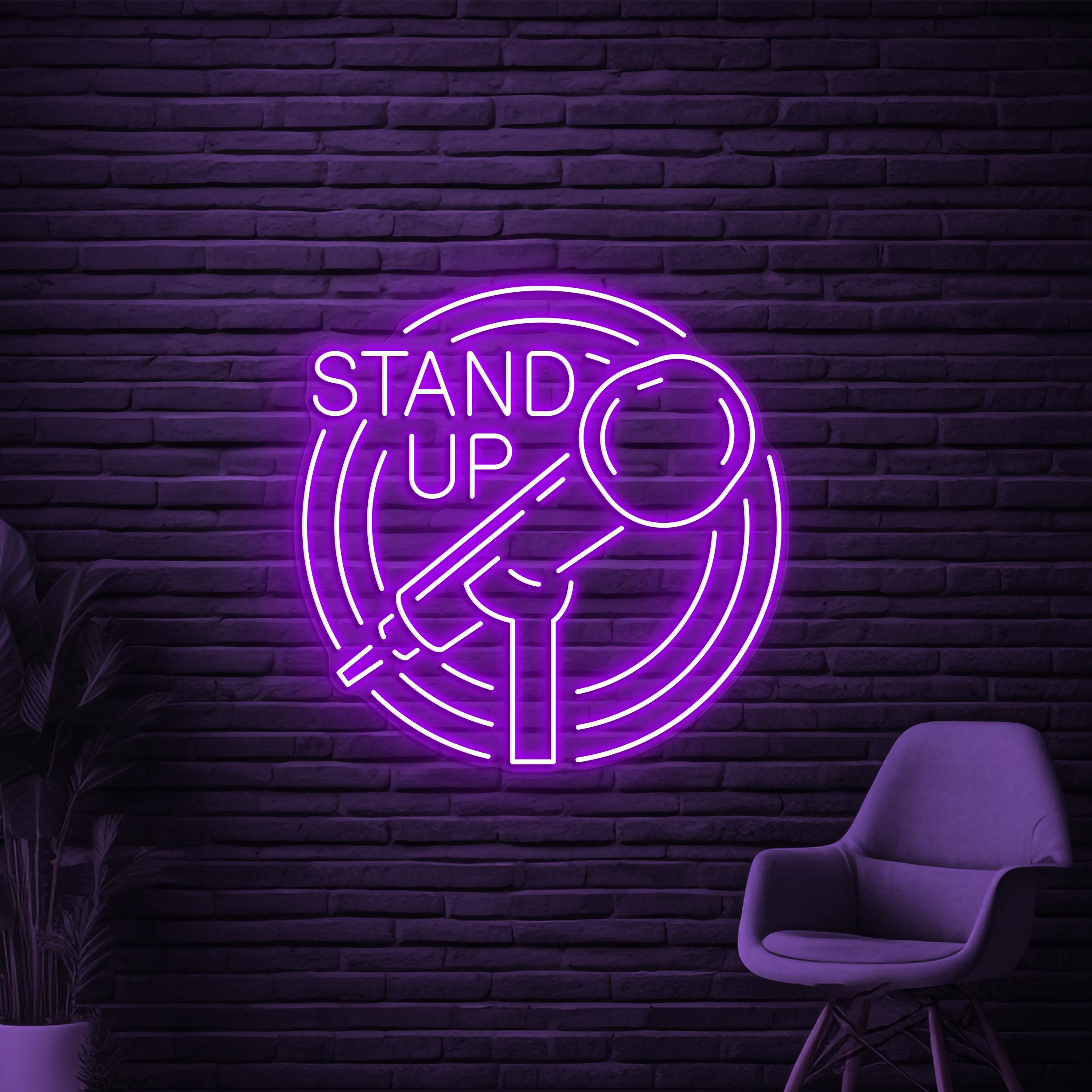 Stand Up Neon Sign, Stand Up LED Light, Stand Up Mic Wall Decor, Comedy Wall Art, Microphone Neon Light, Concert Led Sign, Podcast Neon Sign