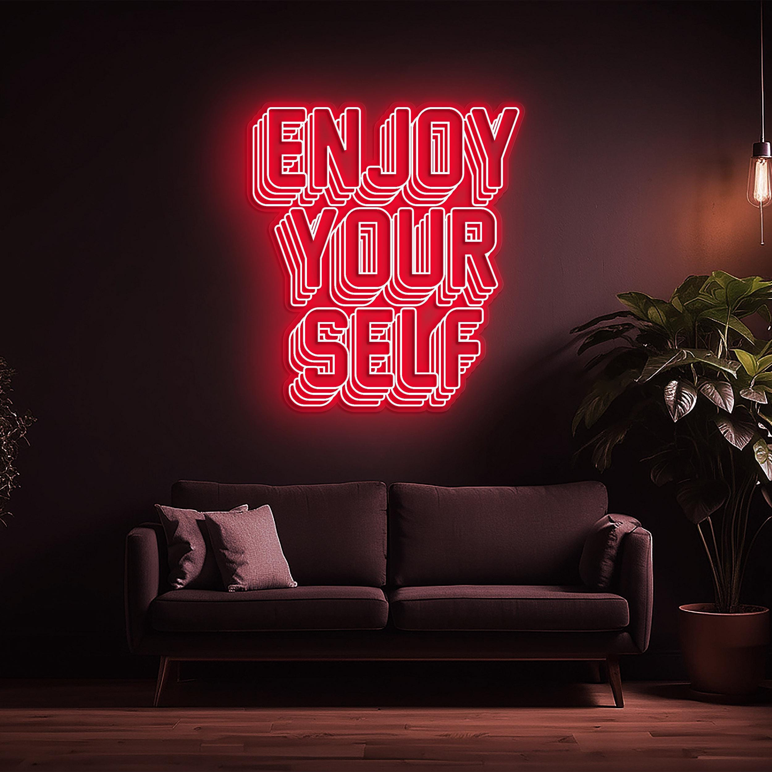 Enjoy Yourself Neon Sign, Positive Vibes LED Wall Decor, Custom Neon for Home, Bedroom, Party, Motivational Art, Self-Care & Relaxation Gift