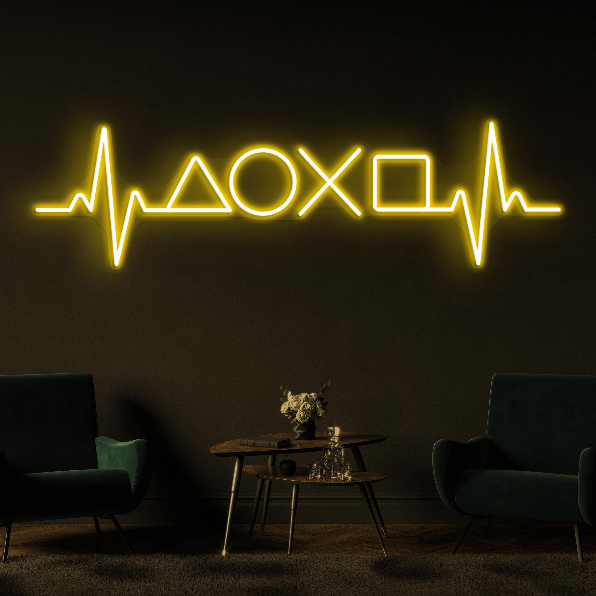 Gamer Heartbeat Neon Sign, Gamer Heartbeat LED Light, Game Icons Symbols Decor, Video Game Pulse Art, Game Room Neon Light, Man Cave Sign