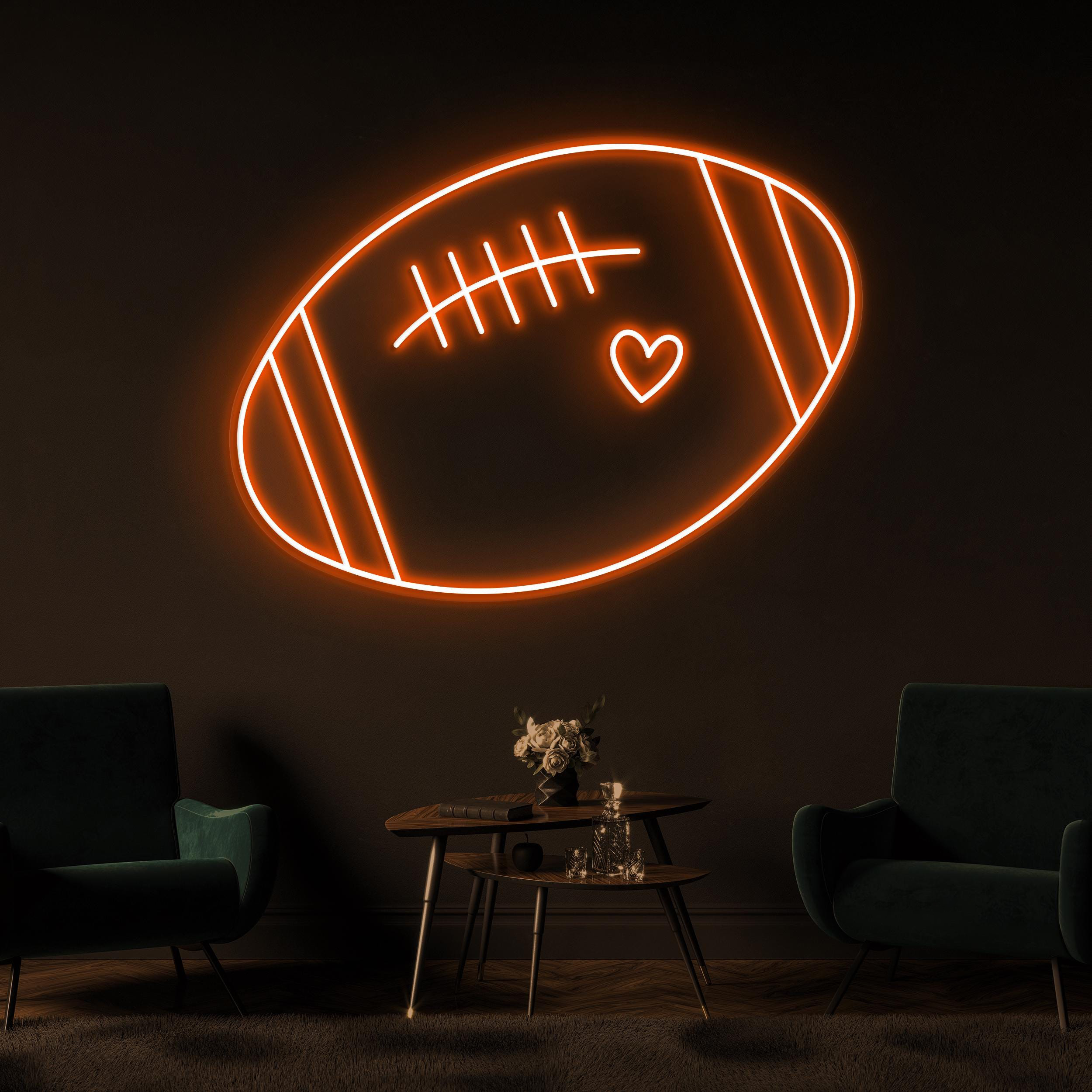 Football Neon Sign, Football LED Light, Football with Heart Wall Decor, Football Club Wall Art, American Football Neon Art, Sports Shop Sign