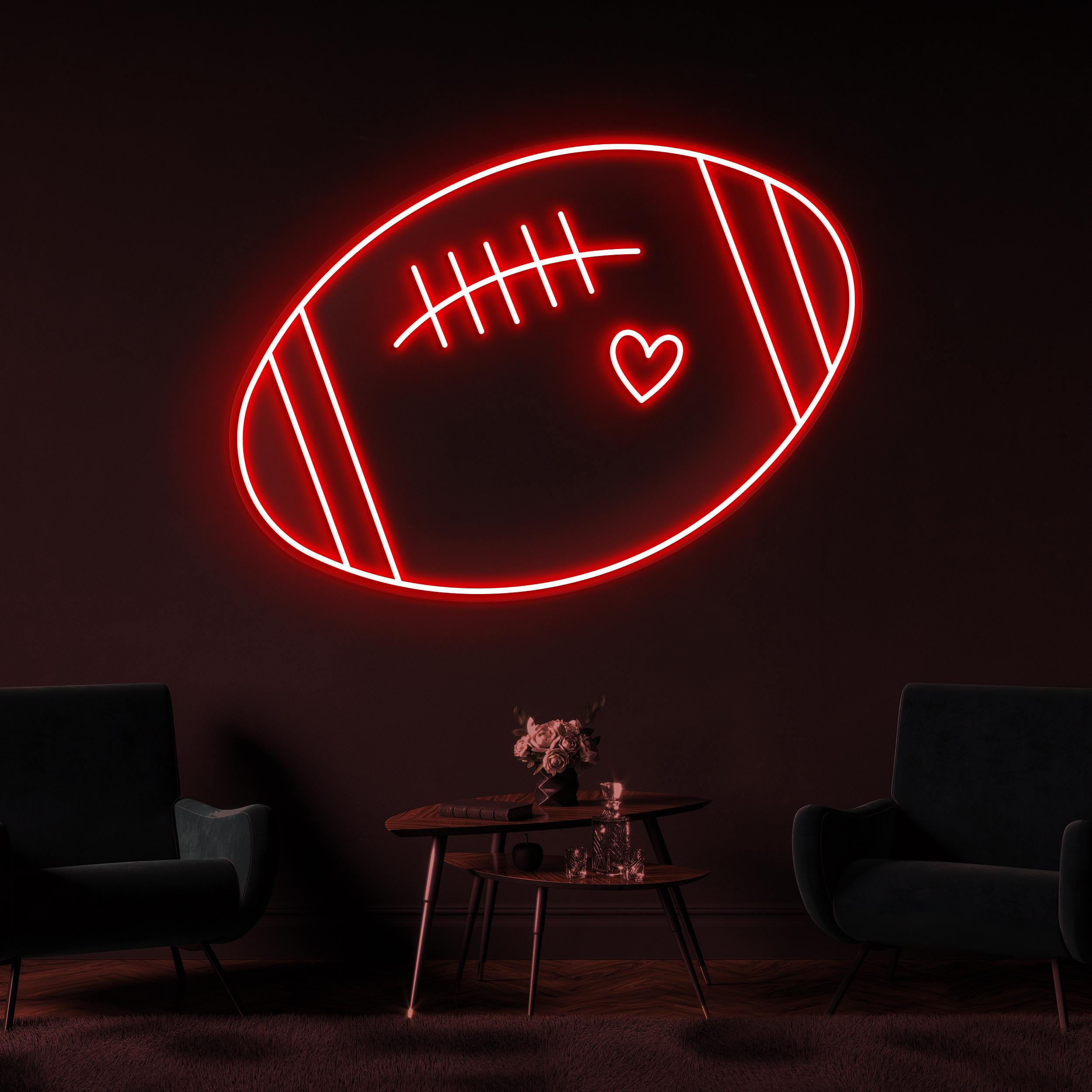 Football Neon Sign, Football LED Light, Football with Heart Wall Decor, Football Club Wall Art, American Football Neon Art, Sports Shop Sign